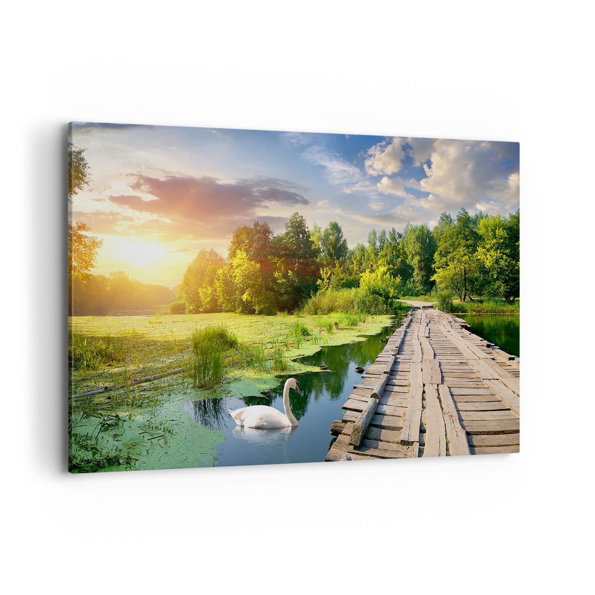 Tableau Toile 100x70cm Paysage Lac Pont - Décoration Murale Moderne ARTTOR
