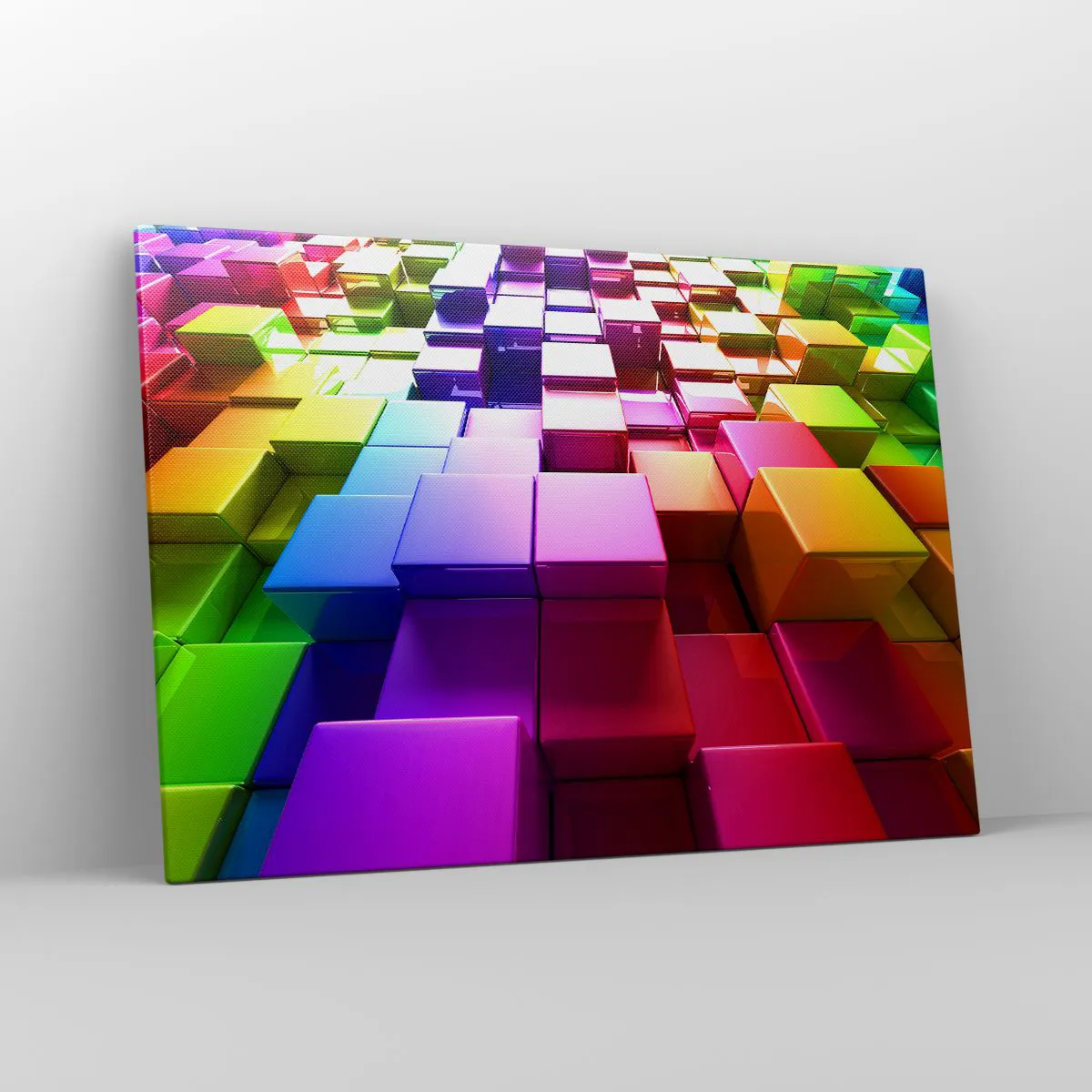 Obraz na płótnie - Kolorowe geometryczne kostki 3D - 100x70cm - Op-artowe wespół w zespół - Nowoczesna dekoracja ścienna do salonu, kuchni i sypialni ARTTOR