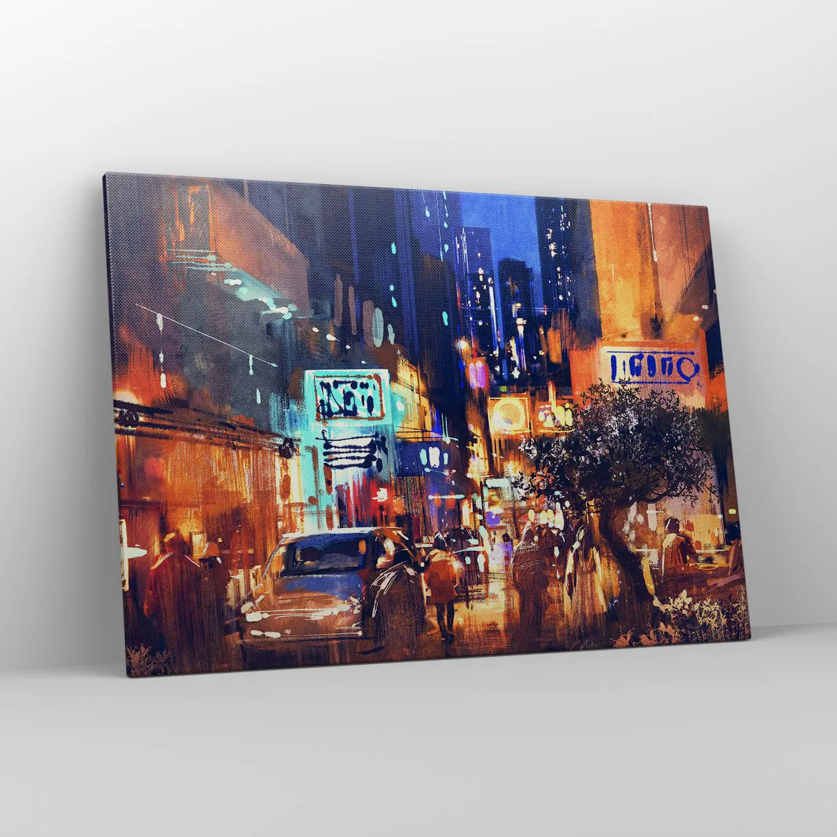 Quadro su tela - Stampe su Tela - Paesaggio urbano serale in stile impressionista - 100x70cm - Ma la città non dorme - Decorazione murale moderna per soggiorno e camera da letto ARTTOR