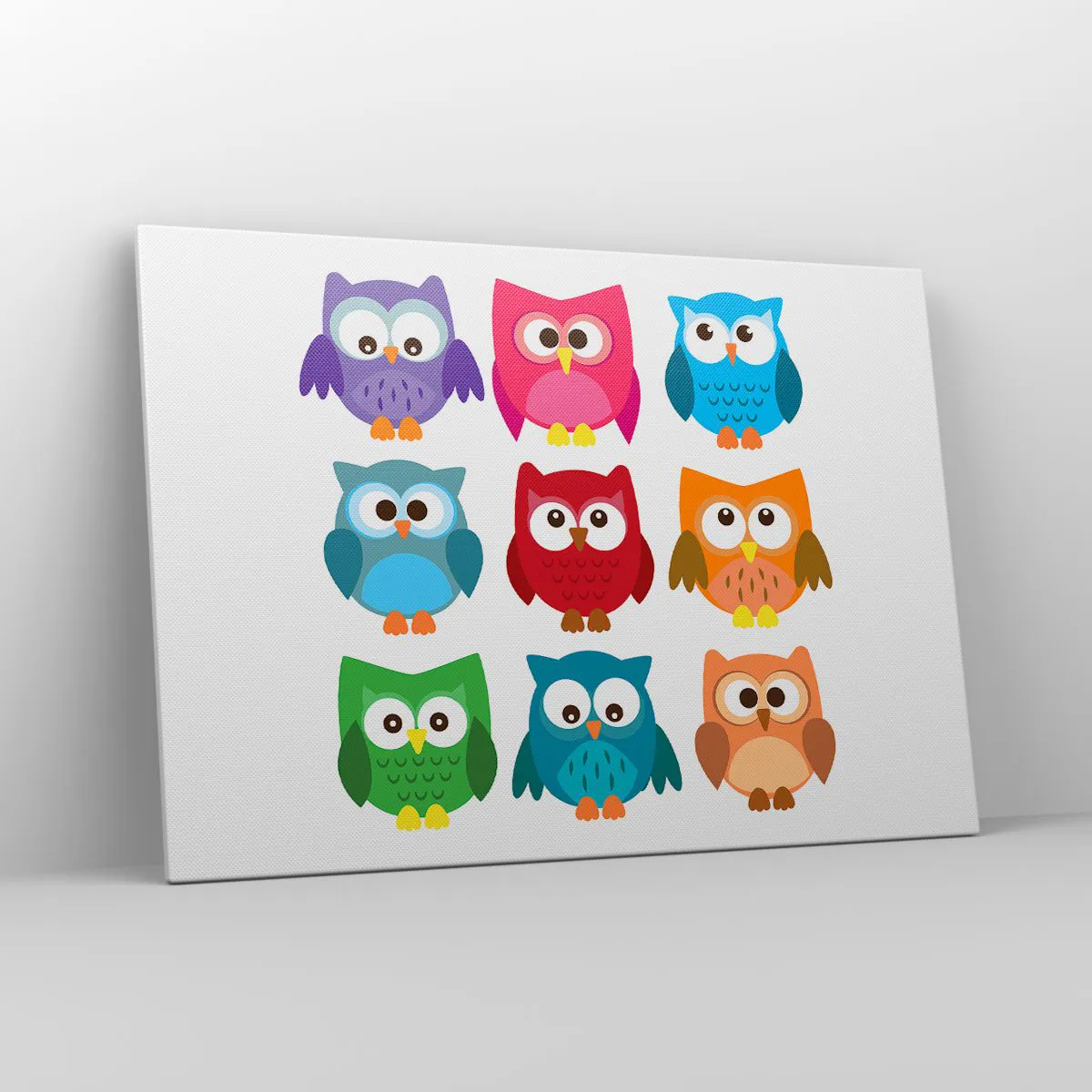 Obraz na płótnie - Kolorowe ilustracje sów w dziecięcym stylu - 100x70cm - Różnić można się zabawnie - Nowoczesna dekoracja ścienna do salonu, kuchni i sypialni ARTTOR