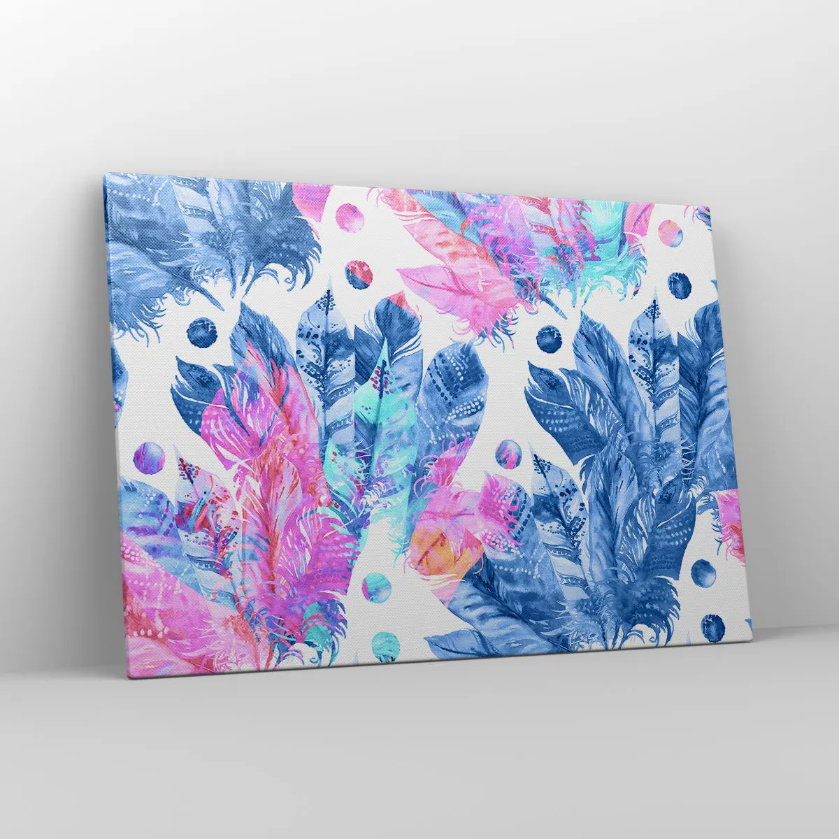 Vászonkép - Rózsaszín és kék tollak - 100x70 cm