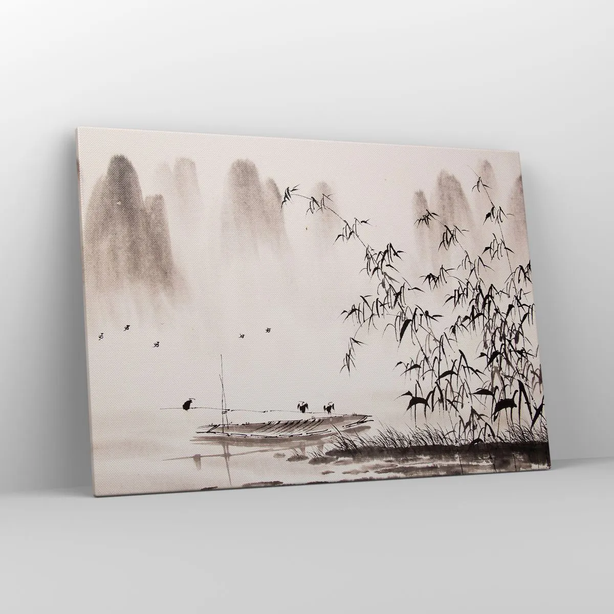Impression sur toile - Image sur toile - Un paysage minimaliste de style oriental - 100x70cm - Le silence des rizières - Décoration murale moderne pour le salon et la chambre ARTTOR