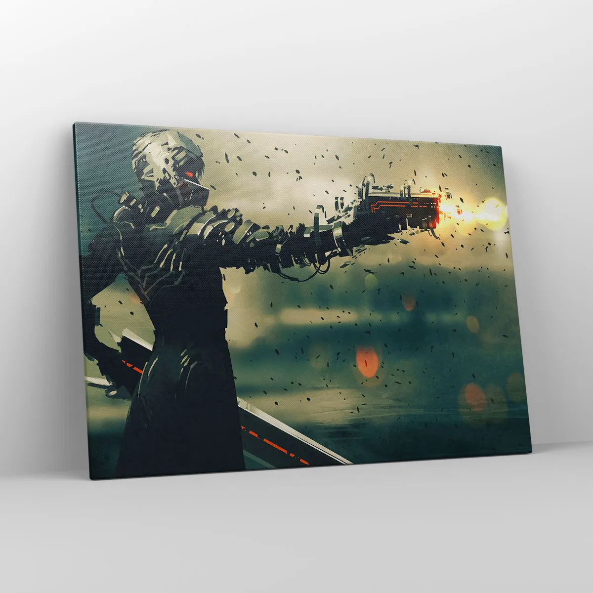 Cuadro sobre lienzo - Impresión de Imagen - Guerrero cibernético con armamento futurista. - 100x70cm - Arma letal: tu propio Terminator - Decoración de pared moderna para salón y dormitorio ARTTOR