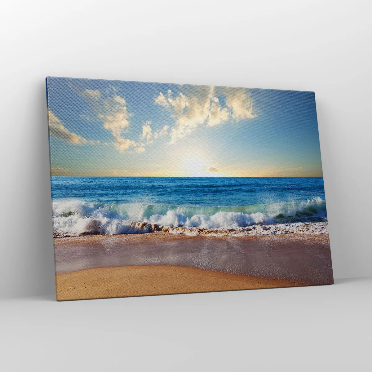 Quadro su tela - Stampe su Tela - Una spiaggia soleggiata con onde che si infrangono sulla riva - 100x70cm - Insieme movimento e immobilità - Decorazione murale moderna per soggiorno e camera da letto ARTTOR