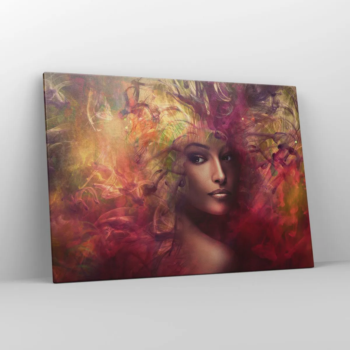 Bild auf Leinwand - Leinwandbild - Eine Frau in abstrakten Farben, die einen dynamischen Hintergrund schafft - 100x70cm - Ich bin hier! - Moderne Wanddekoration für Wohnzimmer und Schlafzimmer ARTTOR