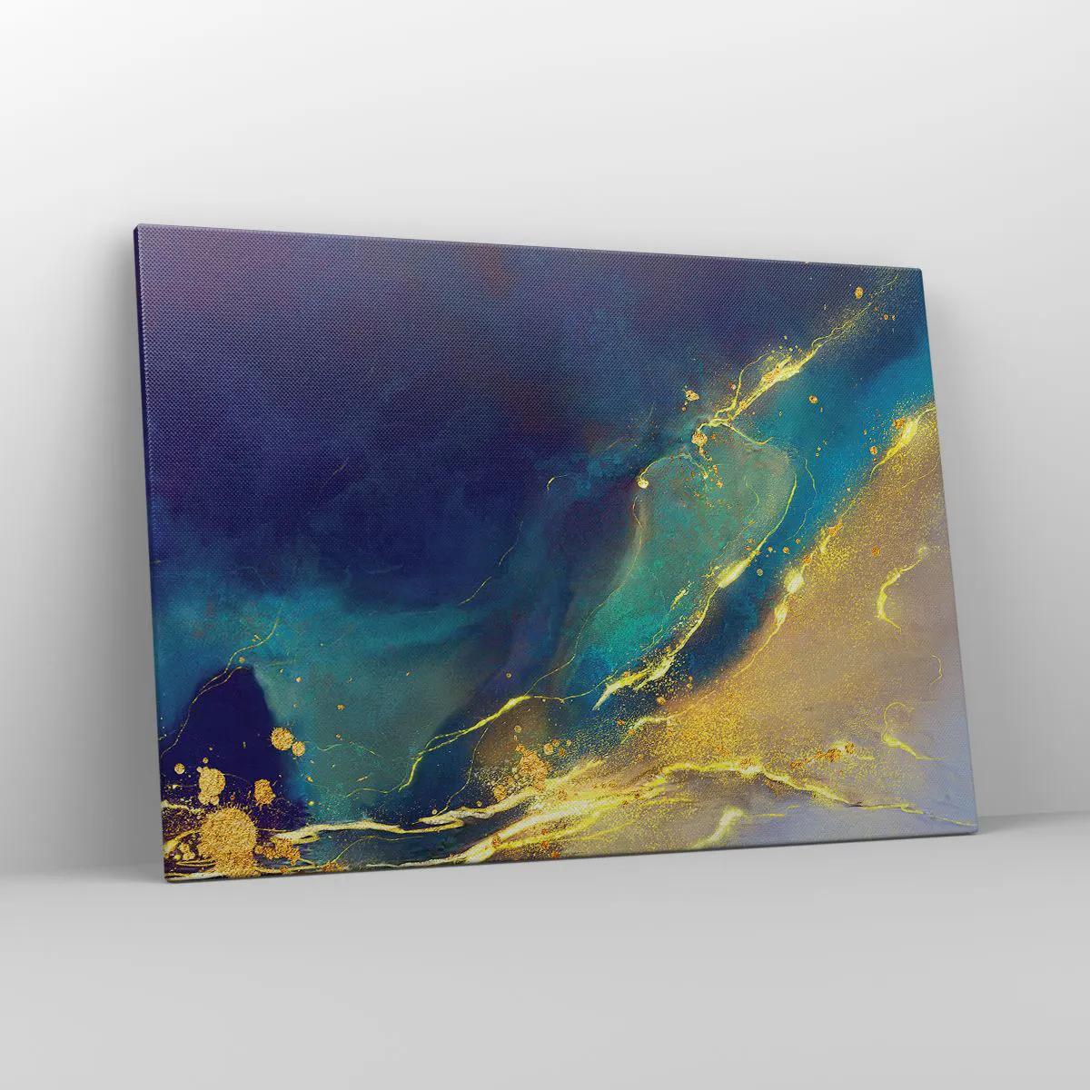 Bild auf Leinwand - Leinwandbild - Abstrakte Komposition in Blau- und Goldtönen auf Leinwand - 100x70cm - Der goldene Teich - Moderne Wanddekoration für Wohnzimmer und Schlafzimmer ARTTOR