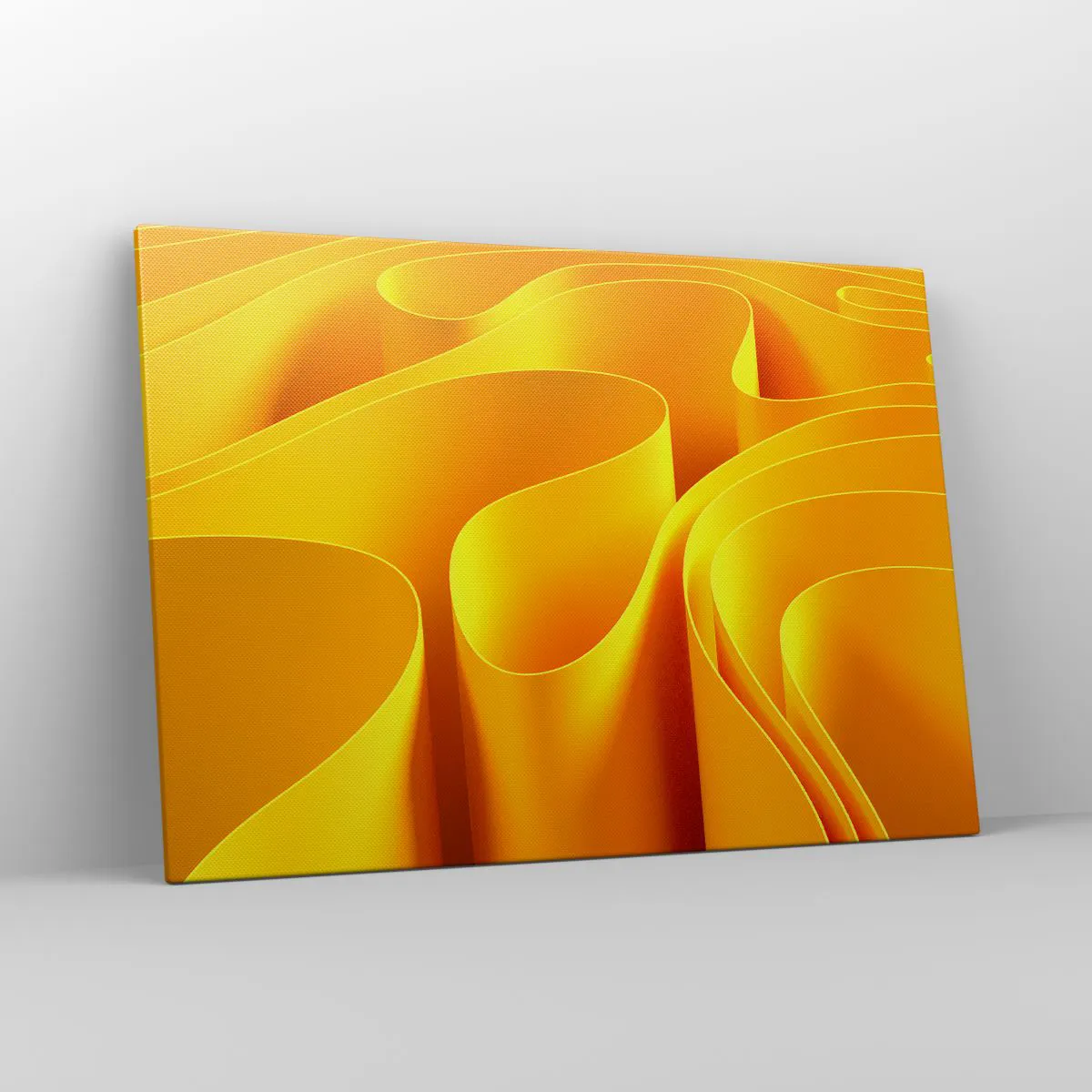 Impression sur toile - Image sur toile - Vagues abstraites jaunes ressemblant à des rayons de soleil - 100x70cm - Comme les vagues du soleil - Décoration murale moderne pour le salon et la chambre ARTTOR