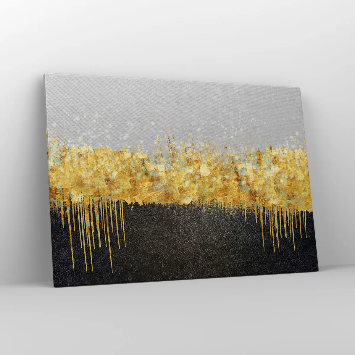 Bild auf Leinwand - Leinwandbild - Abstrakte Komposition in Gold- und Schwarztönen - 100x70cm - Nach innen und nach oben - Moderne Wanddekoration für Wohnzimmer und Schlafzimmer ARTTOR