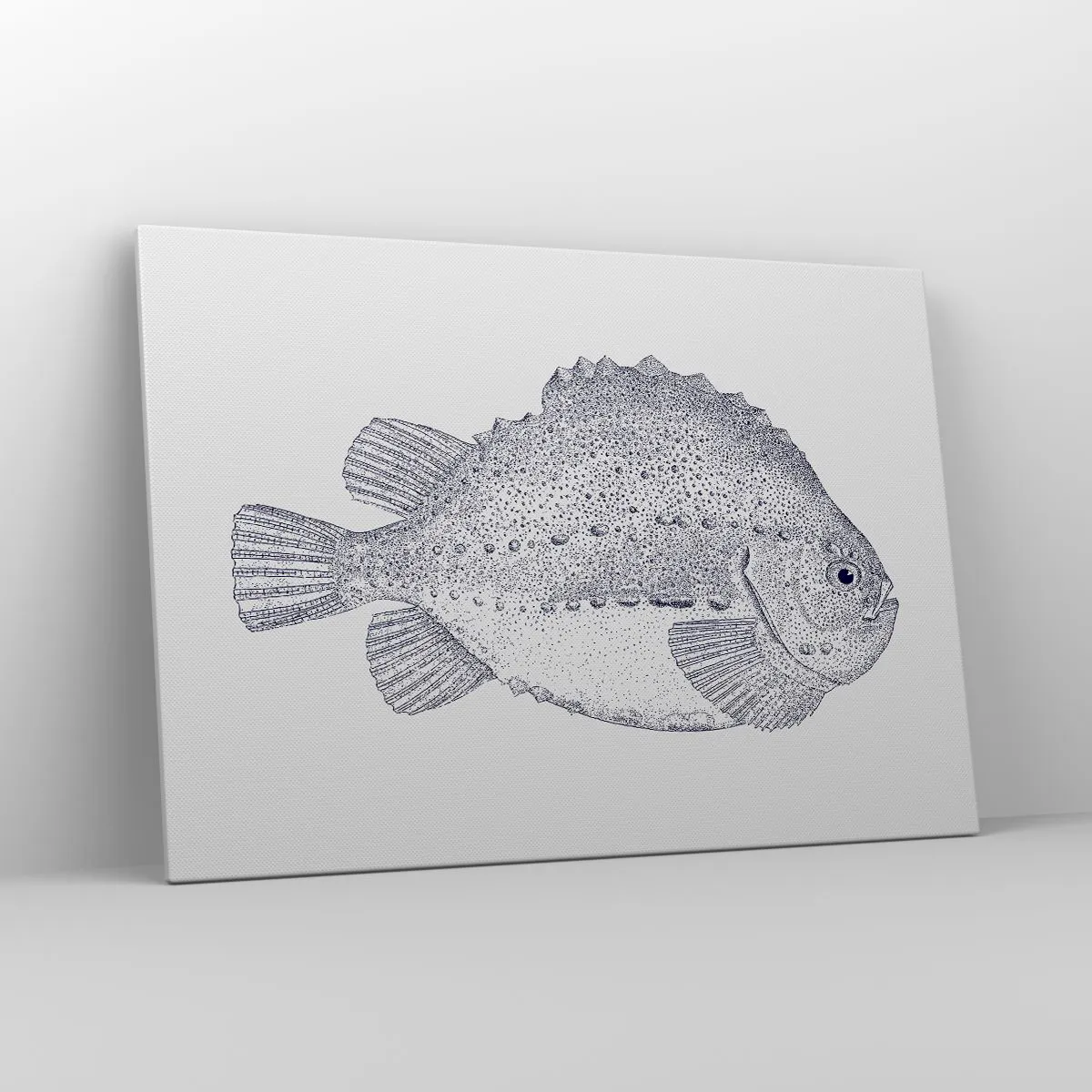 Impression sur toile - Image sur toile - Dessin noir et blanc d'un poisson sur fond blanc dans un style minimaliste - 100x70cm - Pour l'album du naturaliste - Décoration murale moderne pour le salon et la chambre ARTTOR
