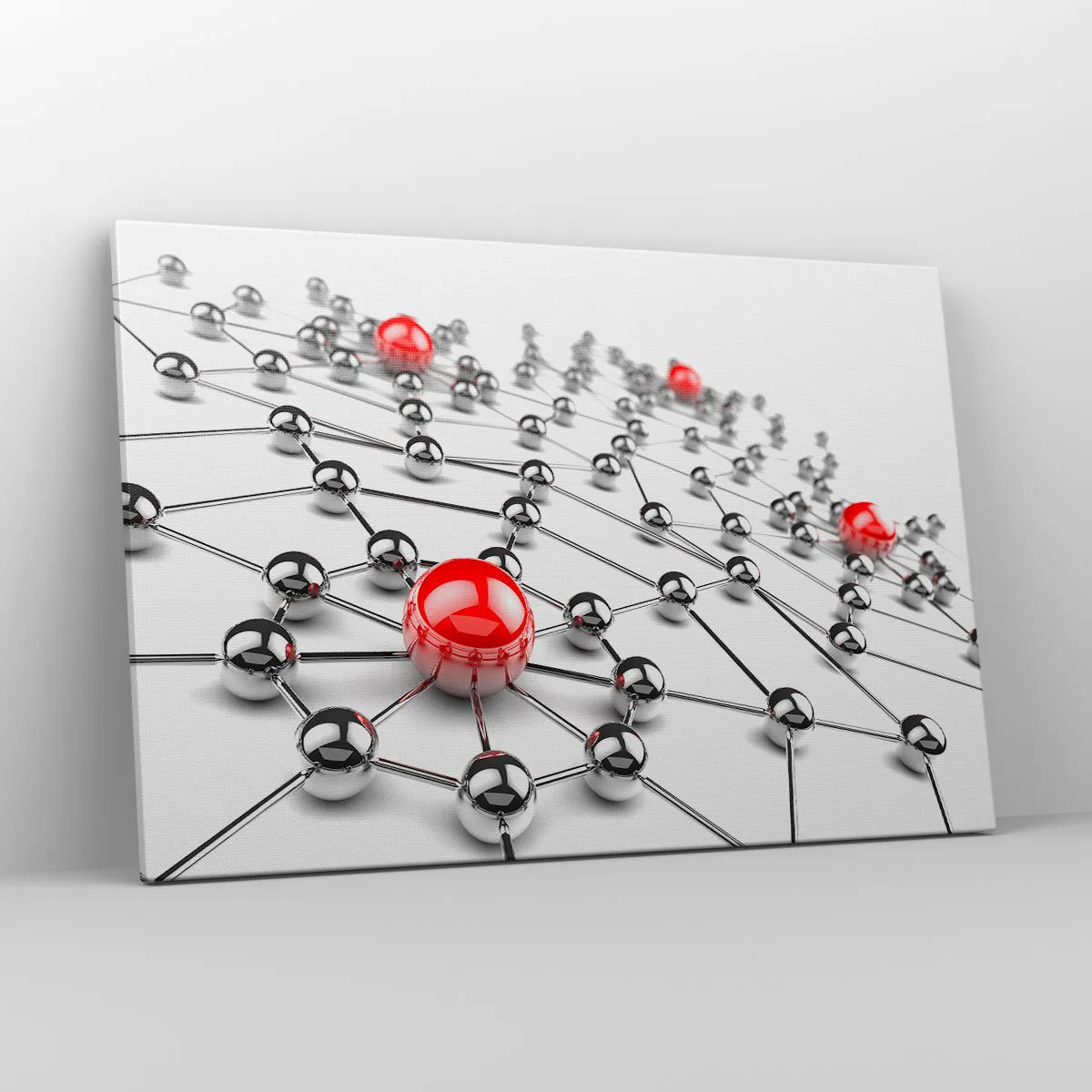 Cuadro sobre lienzo - Impresión de Imagen - Una red de bolas metálicas con acentos rojos. - 120x80cm - Una red plateada - Decoración de pared moderna para salón y dormitorio ARTTOR