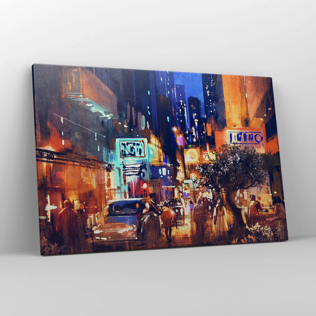 Bild auf Leinwand - Leinwandbild - Abendliche Stadtansicht im impressionistischen Stil - 120x80cm - Und die Stadt ist wach - Moderne Wanddekoration für Wohnzimmer und Schlafzimmer ARTTOR