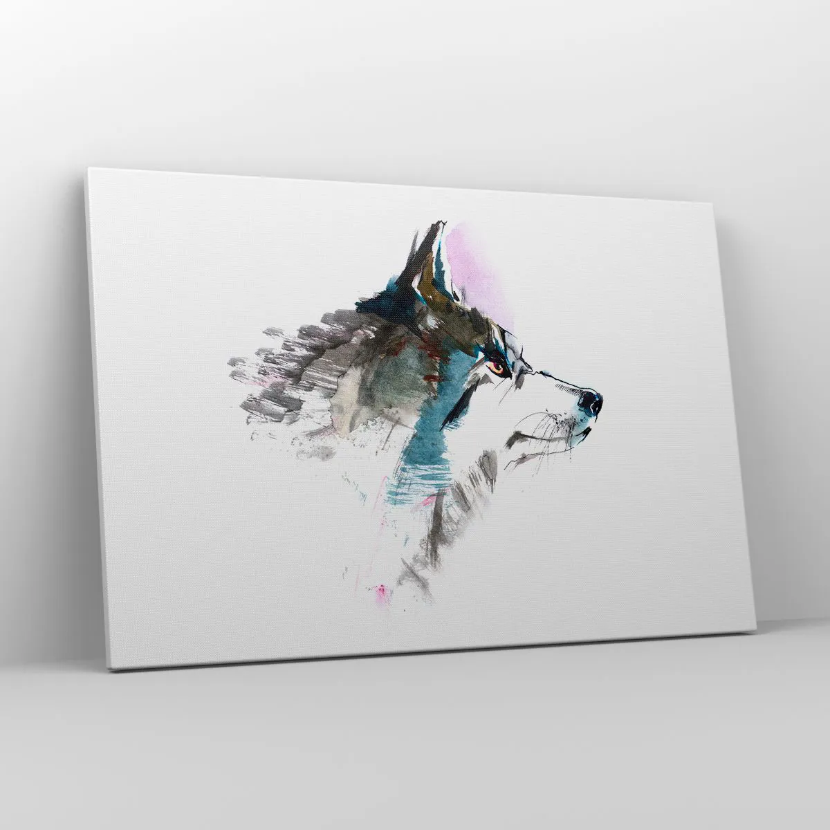 Obraz na płótnie - Akwarelowy wilk w minimalistycznym stylu - 120x80cm - O wilku mowa - Nowoczesna dekoracja ścienna do salonu, kuchni i sypialni ARTTOR