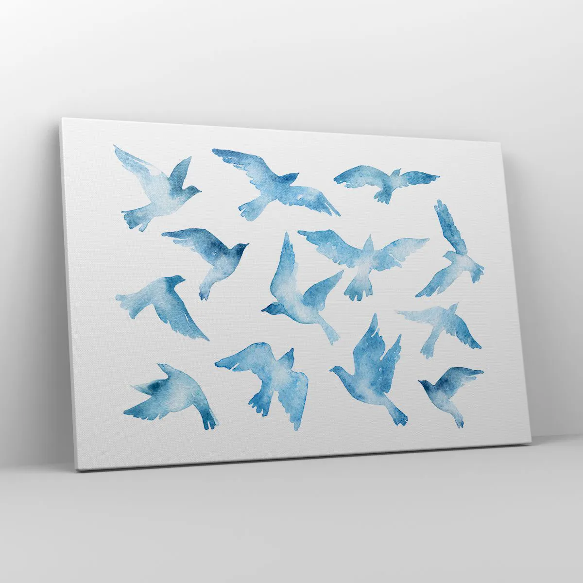 Bild auf Leinwand - Leinwandbild - Ein subtiles Aquarell, das fliegende Vögel darstellt - 120x80cm - Blaue Vögel - Moderne Wanddekoration für Wohnzimmer und Schlafzimmer ARTTOR