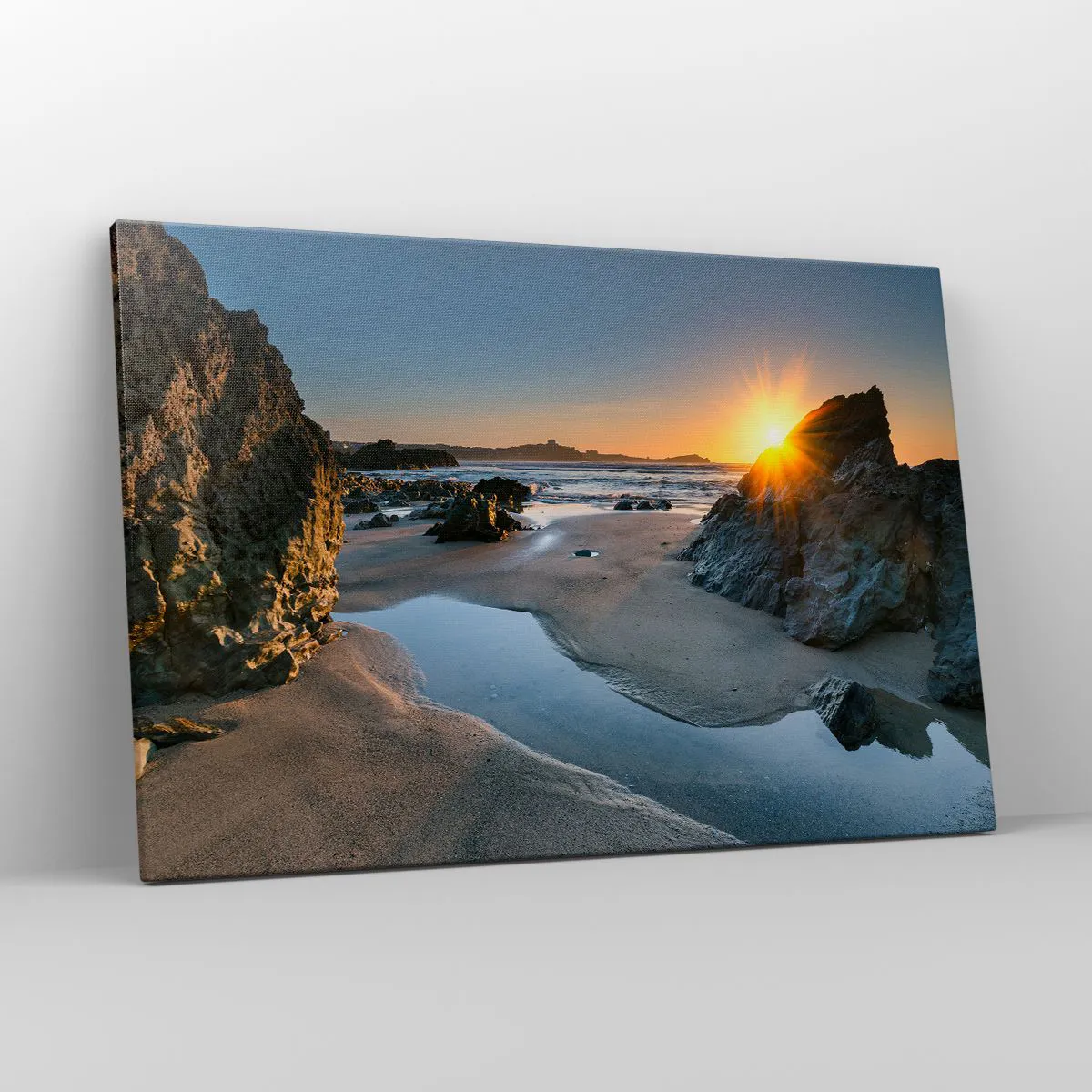 Impression sur toile - Image sur toile - Coucher de soleil pittoresque sur une plage rocheuse - 120x80cm - Intouché par la main de l'homme - Décoration murale moderne pour le salon et la chambre ARTTOR