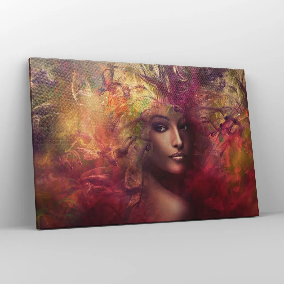 Bild auf Leinwand - Leinwandbild - Eine Frau in abstrakten Farben, die einen dynamischen Hintergrund schafft - 120x80cm - Ich bin hier! - Moderne Wanddekoration für Wohnzimmer und Schlafzimmer ARTTOR