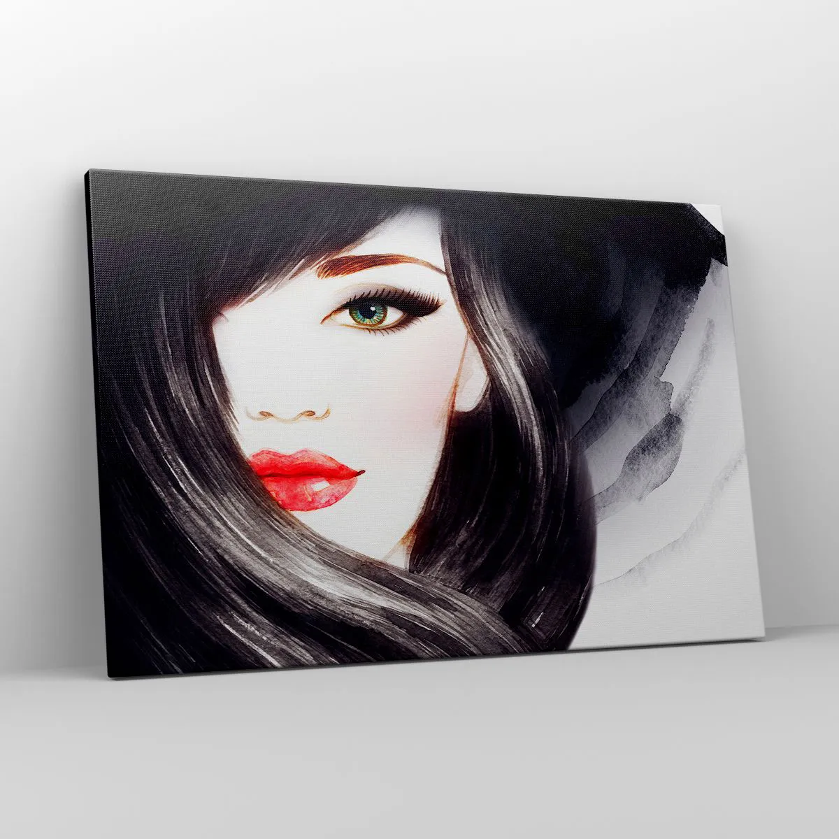 Quadro su tela - Stampe su Tela - Ritratto di una donna dallo sguardo espressivo e dalle labbra rosse - 120x80cm - Sguardo di zaffiro - Decorazione murale moderna per soggiorno e camera da letto ARTTOR