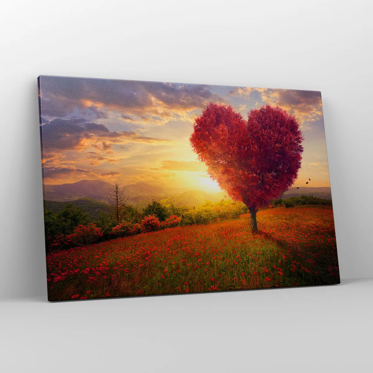 Cuadro sobre lienzo - Impresión de Imagen - Árbol en forma de corazón al atardecer - 120x80cm - Te atrapa el corazón - Decoración de pared moderna para salón y dormitorio ARTTOR