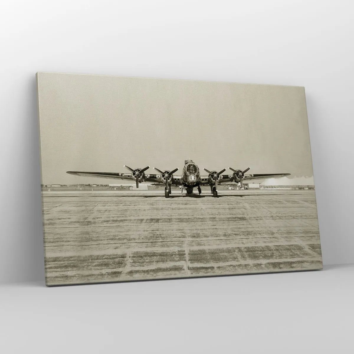 Bild auf Leinwand - Leinwandbild - Historisches Flugzeug auf dem Flughafen in Sepia - 120x80cm - Wie immer bereit - Moderne Wanddekoration für Wohnzimmer und Schlafzimmer ARTTOR
