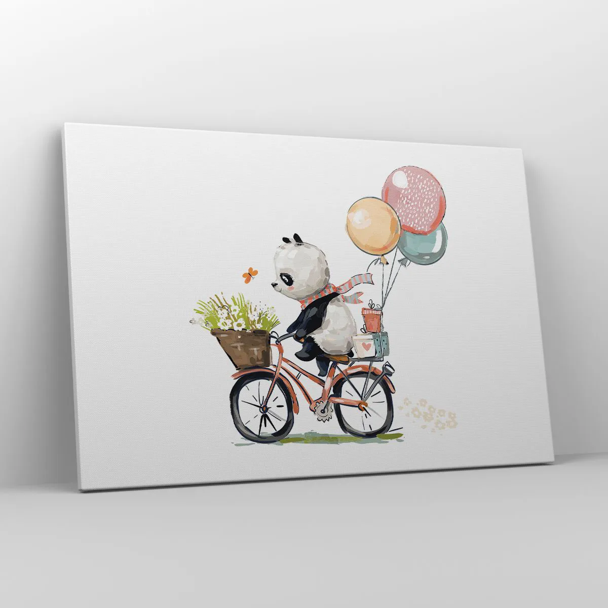 Quadro su tela - Stampe su Tela - Panda in bicicletta con palloncini e fiori - 120x80cm - Giorno felice - Decorazione murale moderna per soggiorno e camera da letto ARTTOR