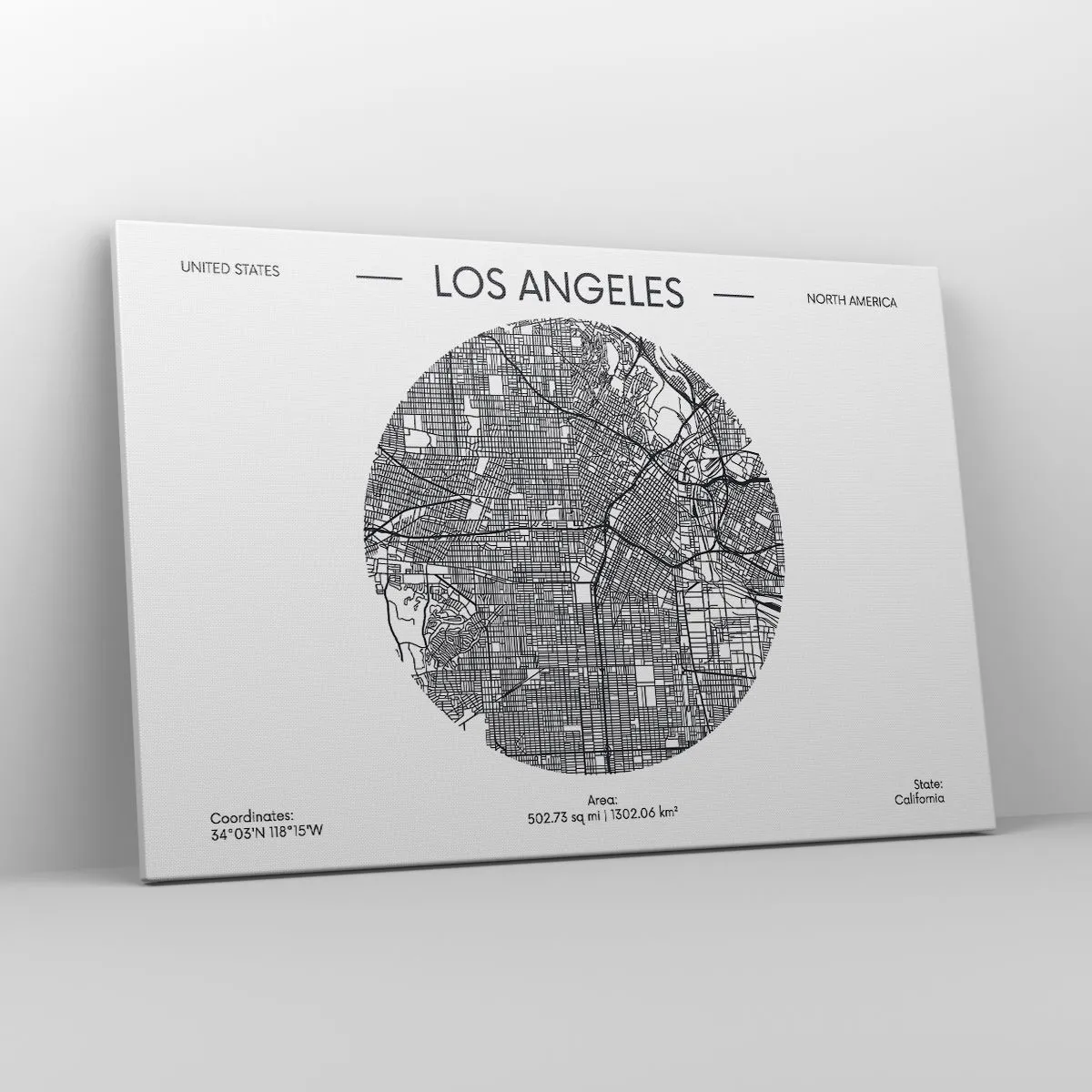 Cuadro sobre lienzo - Impresión de Imagen - Un mapa de Los Ángeles en un estilo minimalista en blanco y negro. - 120x80cm - Anatomía de Los Ángeles - Decoración de pared moderna para salón y dormitorio ARTTOR