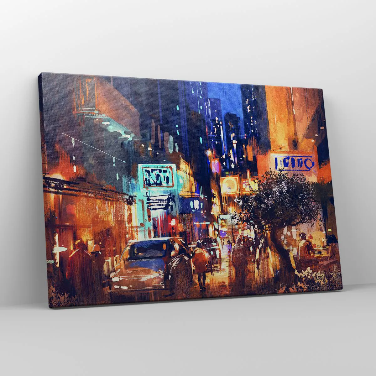 Lærredstryk - Billede på lærred - Aftenlandskab i impressionistisk stil - 70x50cm - Og byen sover ikke - Moderne vægdekoration til stue og soveværelse ARTTOR