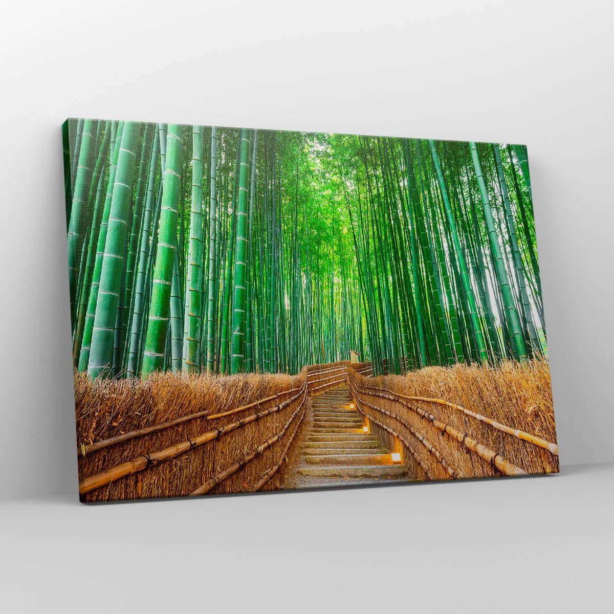 Tablou pe pânză Canvas - cale într-o pădure densă de bambus - 70x50cm - Esența naturii asiatice - Decorațiune modernă pentru perete pentru living și dormitor ARTTOR