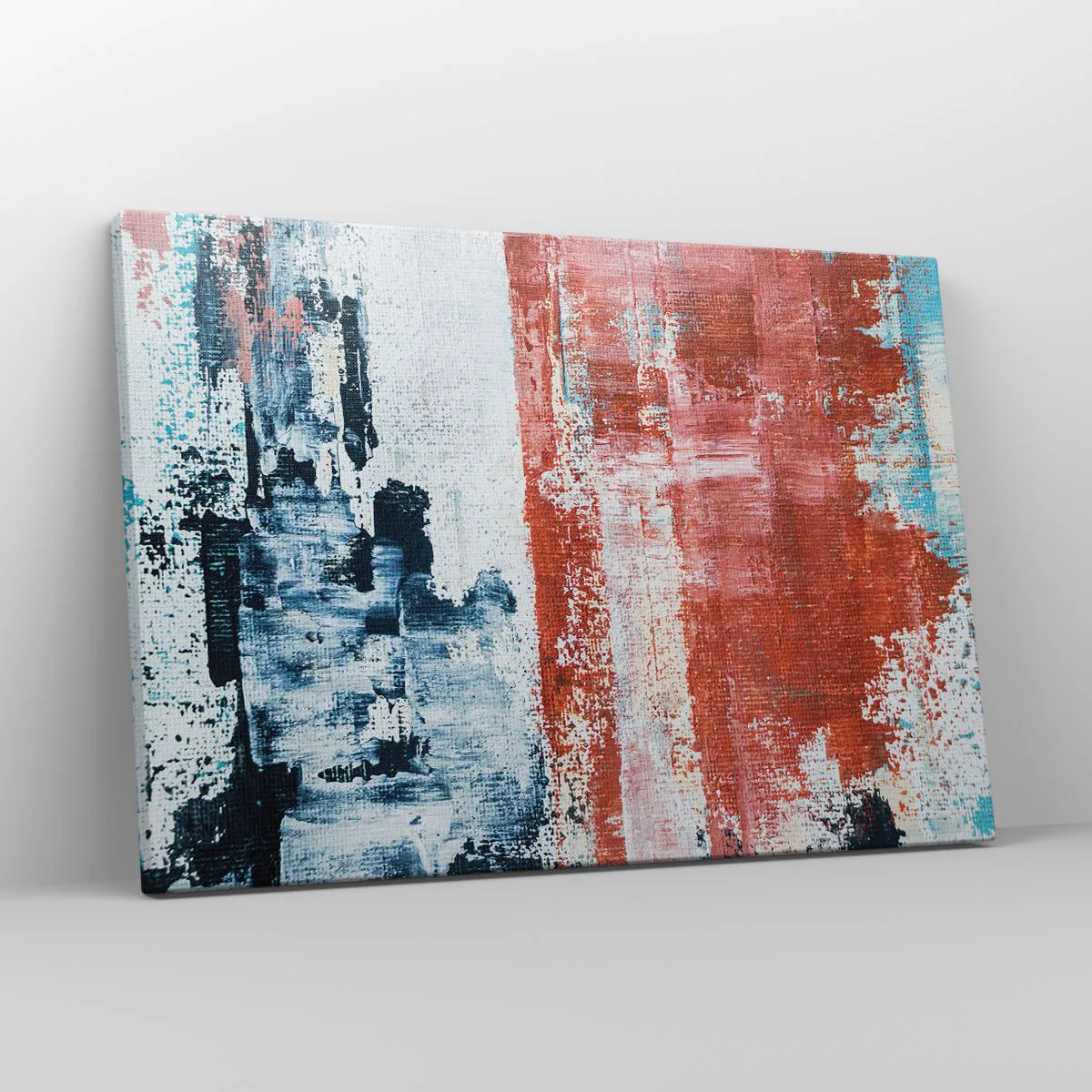 Bild auf Leinwand - Leinwandbild - Abstraktion in Weiß-, Blau- und Ziegelfarben - 70x50cm - Fünfzig-Fünfzig abstrakt - Moderne Wanddekoration für Wohnzimmer und Schlafzimmer ARTTOR