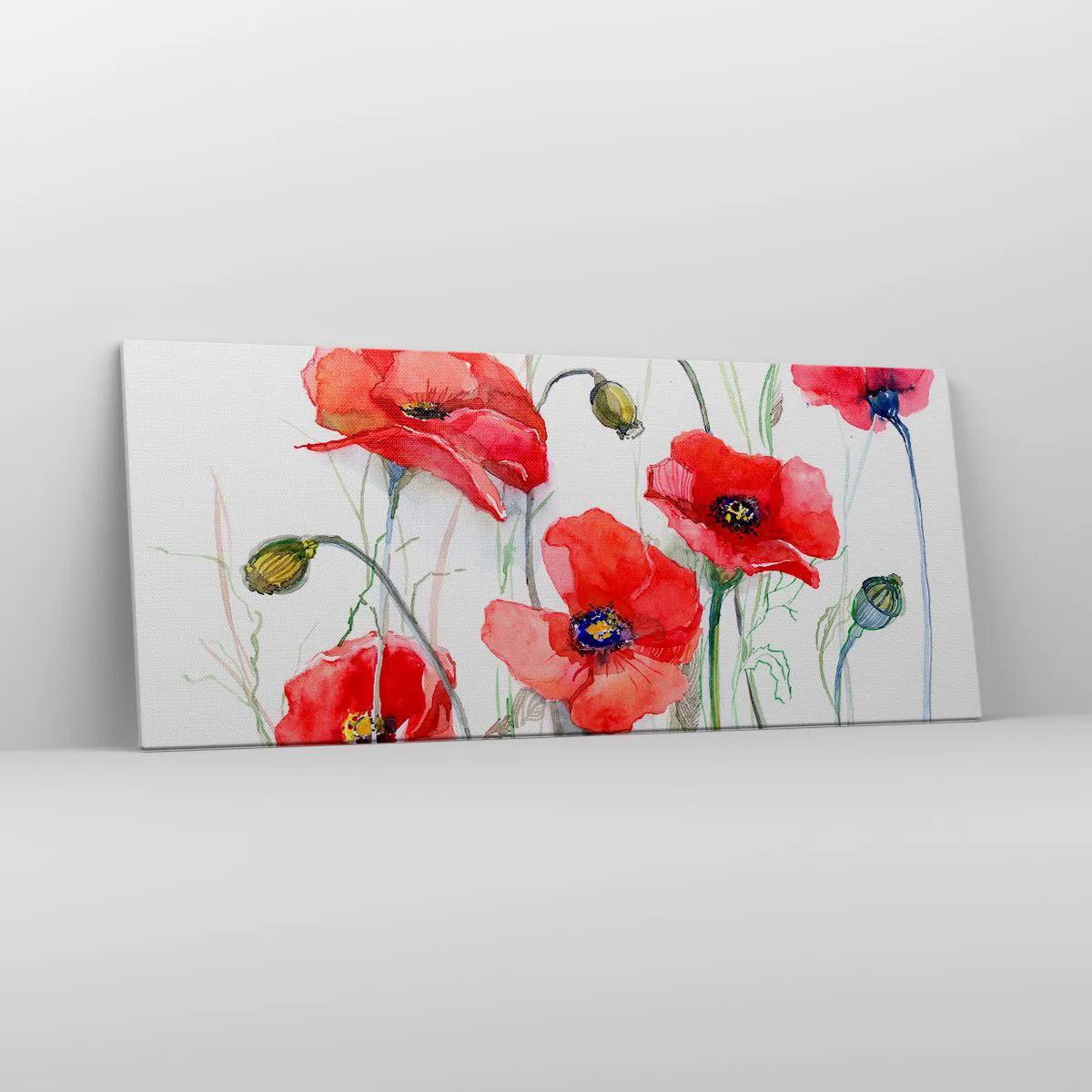 Quadro su tela - Stampe su Tela - Papaveri acquerellati su uno sfondo delicato - 120x50cm - Fiori polacchi - Decorazione murale moderna per soggiorno e camera da letto ARTTOR
