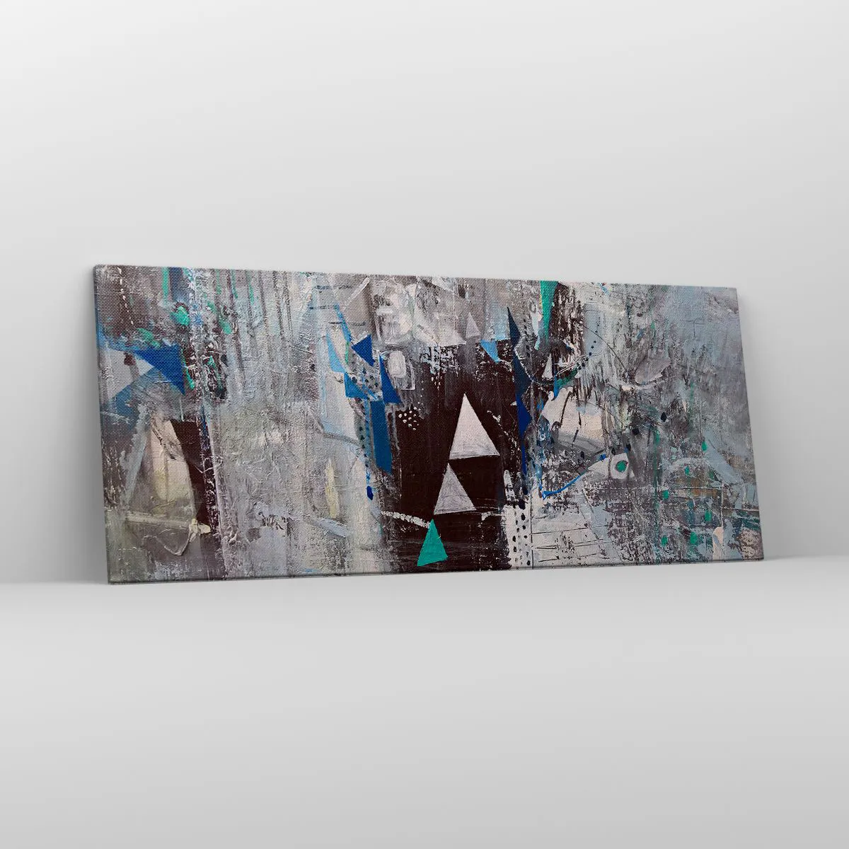 Obraz na płótnie - Abstrakcyjna kompozycja z trójkątami i geometrycznymi wzorami - 120x50cm - Nadrzędny porządek trójkątów - Nowoczesna dekoracja ścienna do salonu i sypialni ARTTOR