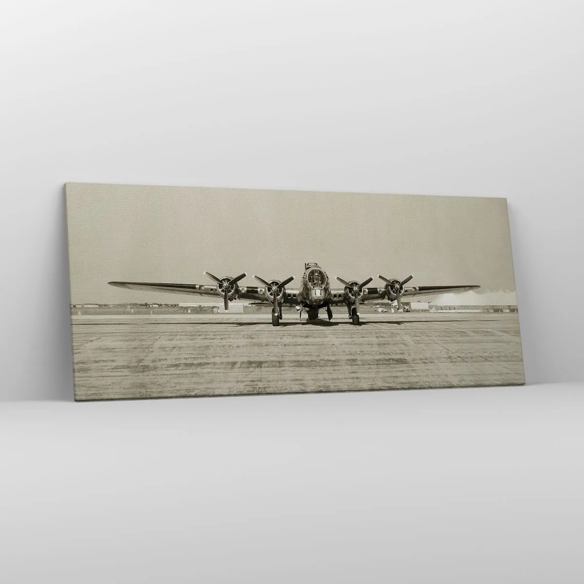 Bild auf Leinwand - Leinwandbild - Historisches Flugzeug auf dem Flughafen in Sepia - 120x50cm - Wie immer bereit - Moderne Wanddekoration für Wohnzimmer und Schlafzimmer ARTTOR