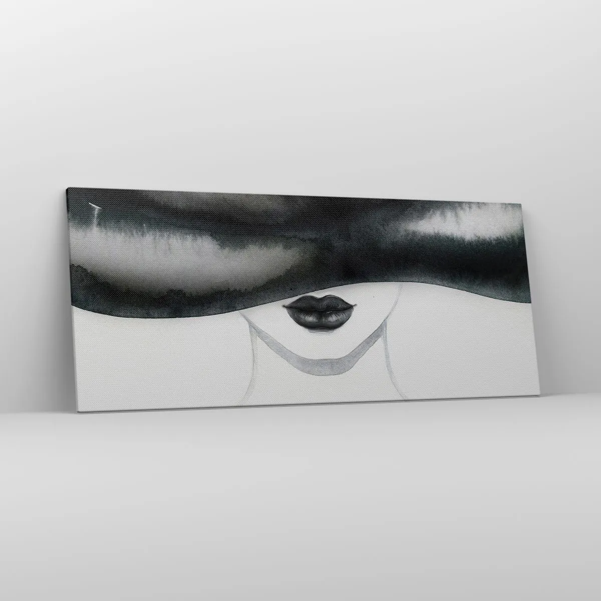 Cuadro sobre lienzo - Impresión de Imagen - Un retrato sutil de una mujer con el rostro cubierto en un estilo monocromático. - 120x50cm - Un misterio sensual - Decoración de pared moderna para salón y dormitorio ARTTOR