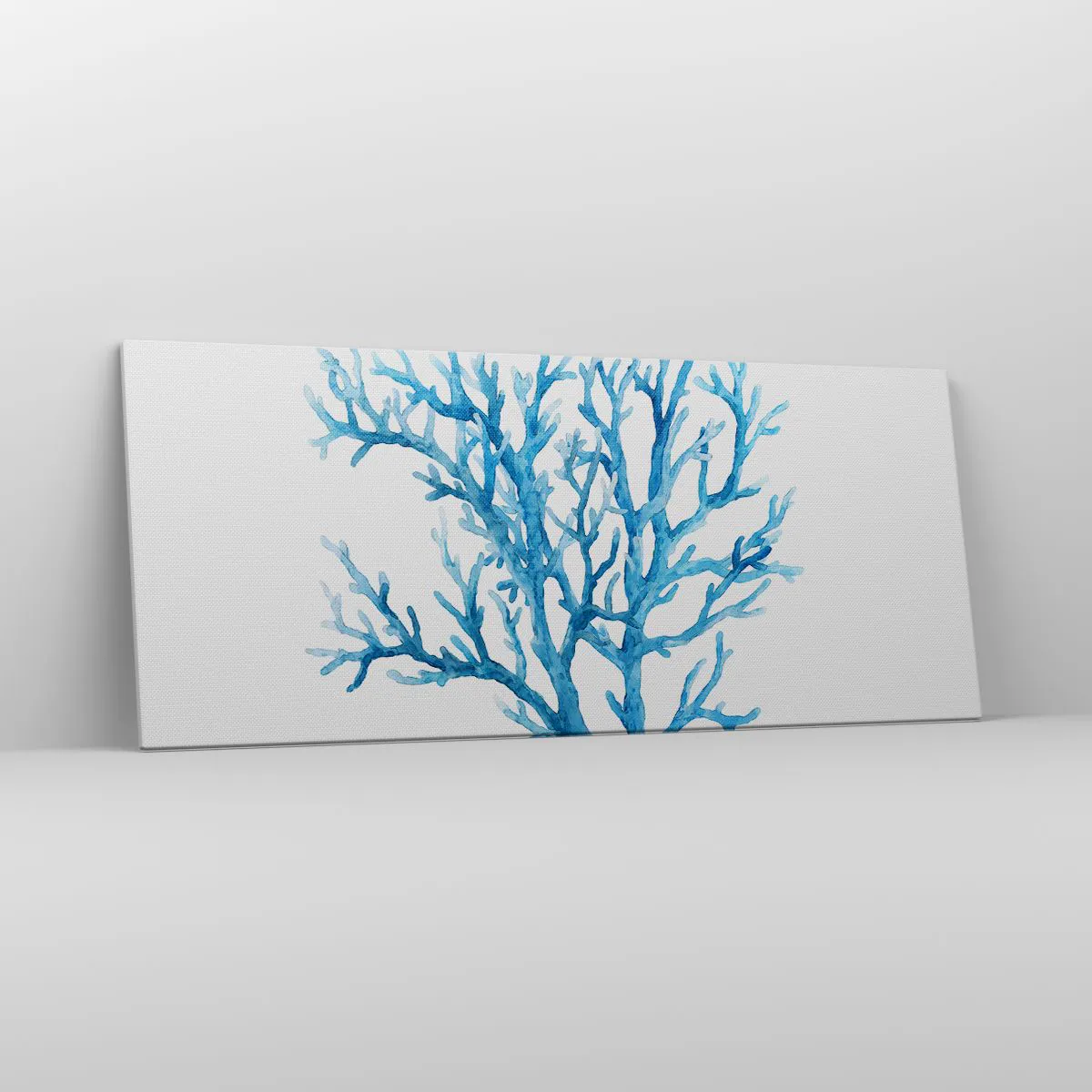 Bild auf Leinwand - Leinwandbild - Blaue Koralle auf weißem Hintergrund mit minimalistischem Flair - 120x50cm - Nautisches Filigran - Moderne Wanddekoration für Wohnzimmer und Schlafzimmer ARTTOR