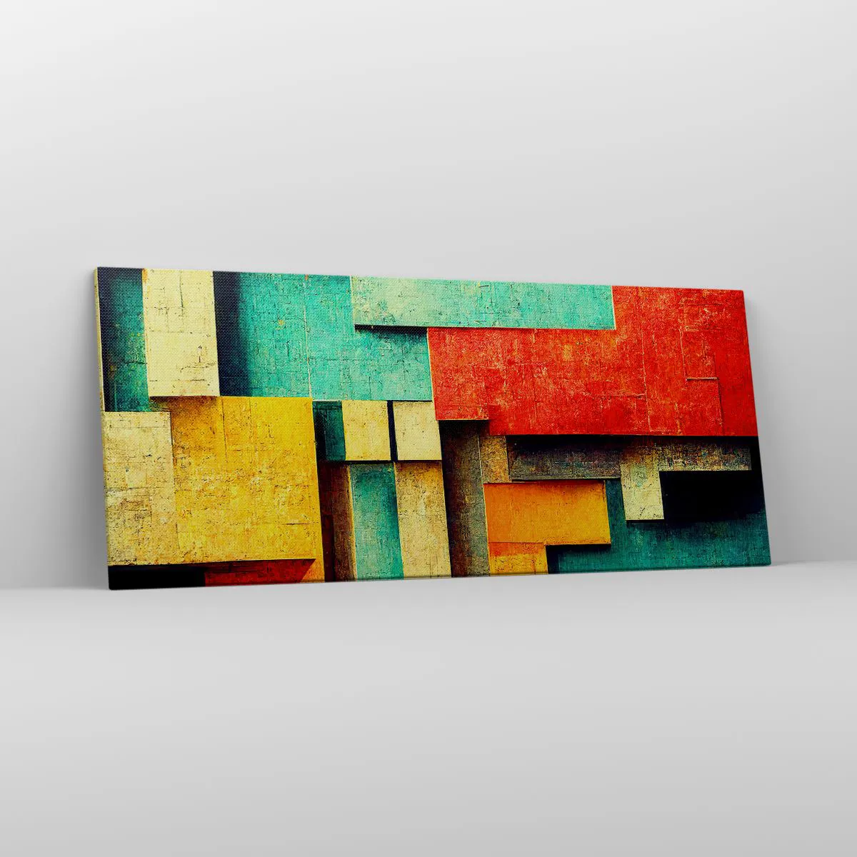 Quadro su tela - Stampe su Tela - Forme geometriche astratte in colori vivaci - 120x50cm - Il festival degli angoli retti - Decorazione murale moderna per soggiorno e camera da letto ARTTOR