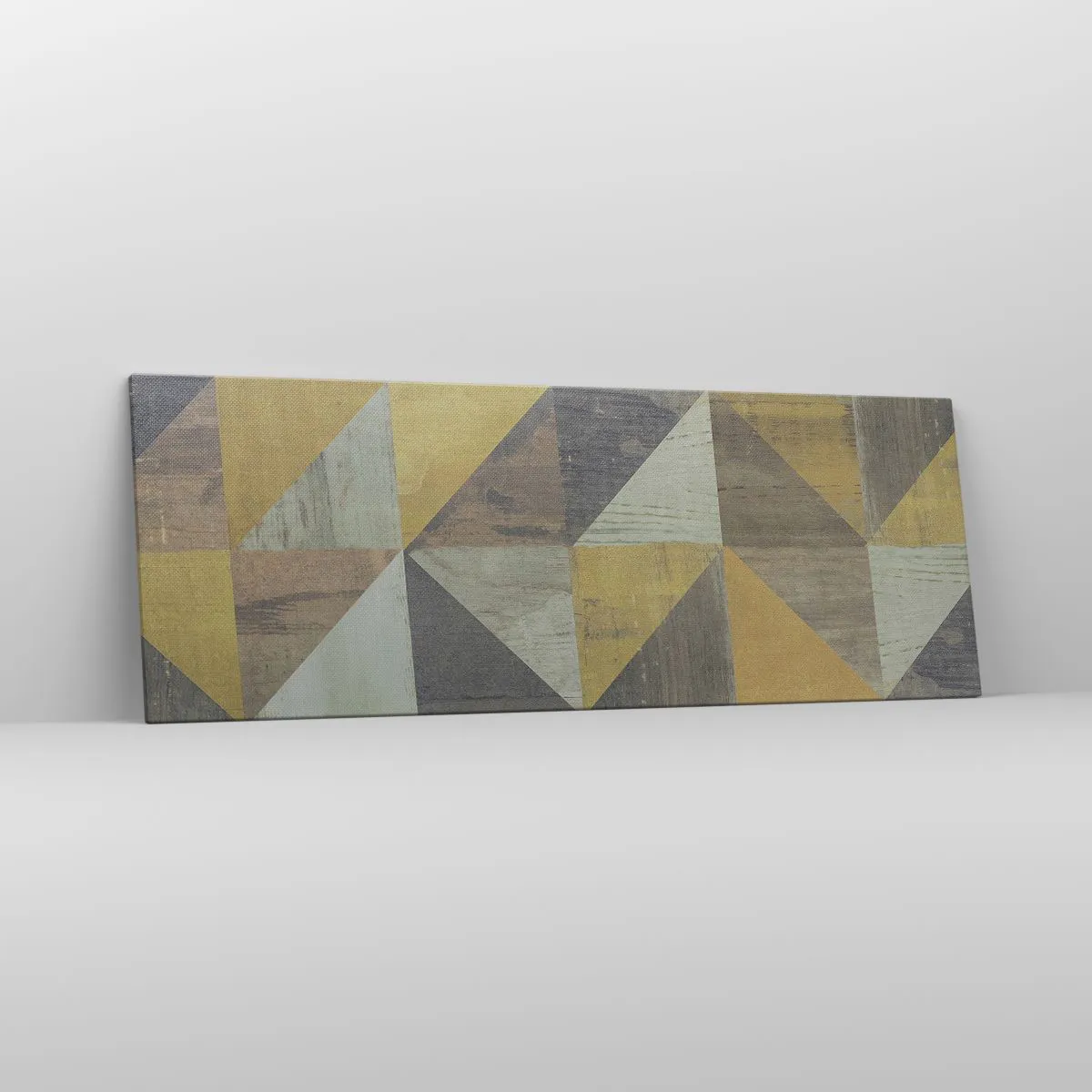 Obraz na płótnie - Geometryczna kompozycja trójkątów w odcieniach ziemi - 140x50cm - Pod kątem trójkąta - Nowoczesna dekoracja ścienna do salonu i sypialni ARTTOR