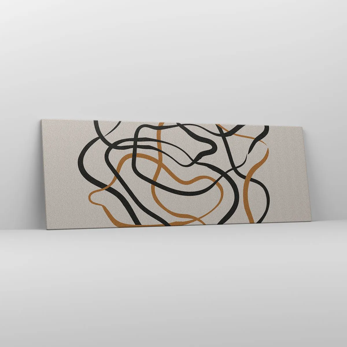 Cuadro sobre lienzo - Impresión de Imagen - Líneas enredadas en negro y dorado sobre un fondo claro. - 140x50cm - Todo ha salido mal - Decoración de pared moderna para salón y dormitorio ARTTOR