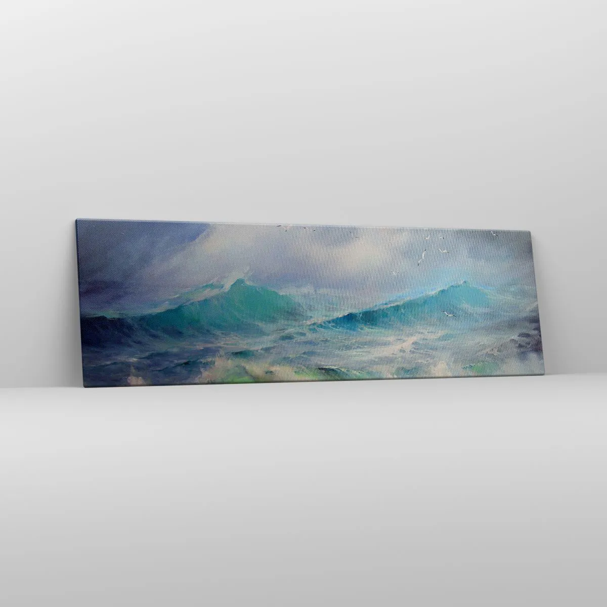 Impression sur toile - Image sur toile - De grosses vagues sur l'océan - 160x50cm - "Le tourbillon hurlait de triomphe..." - Décoration murale moderne pour le salon et la chambre ARTTOR