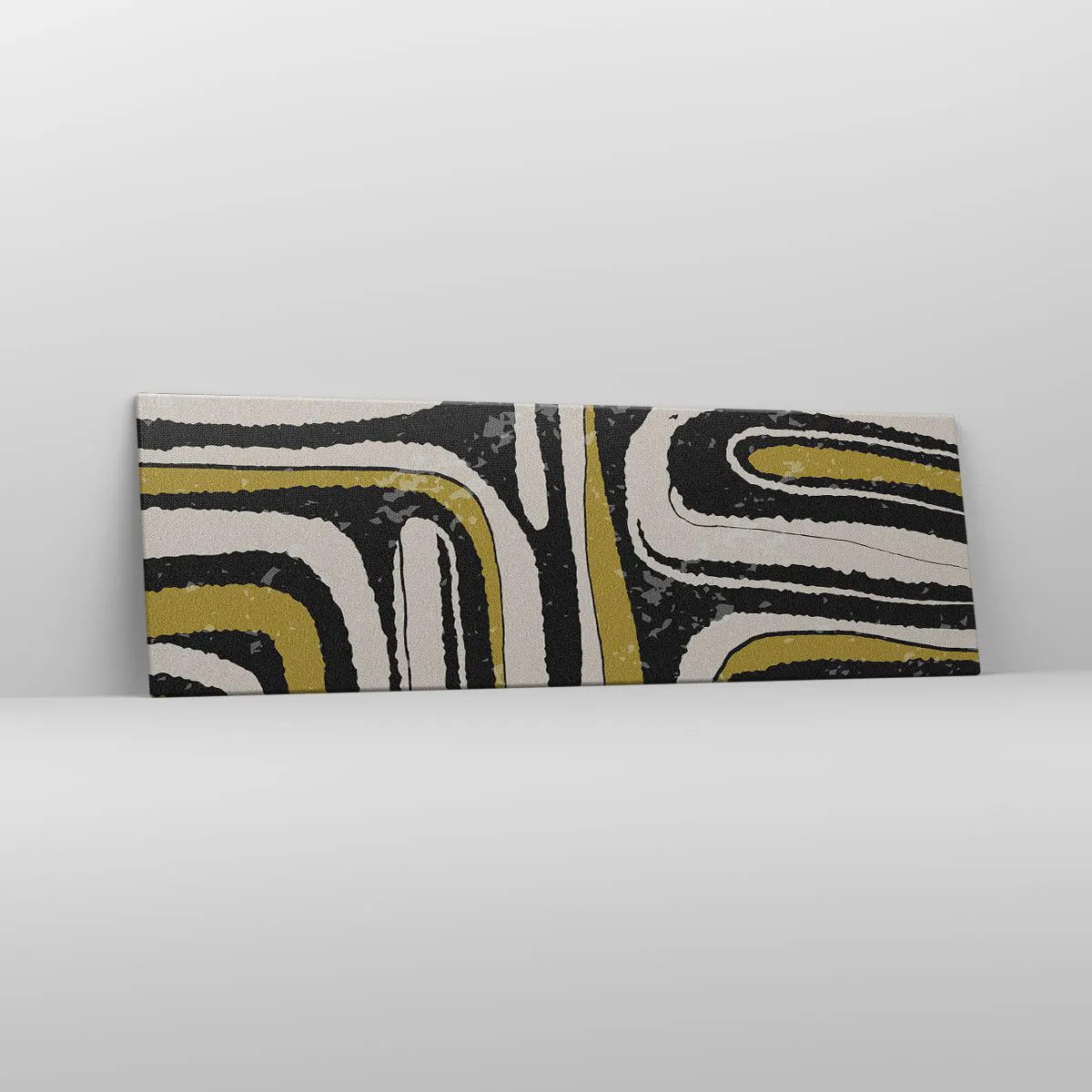 Impression sur toile - Image sur toile - Motif abstrait en noir, blanc et or - 160x50cm - Composition : routes et ruelles - Décoration murale moderne pour le salon et la chambre ARTTOR