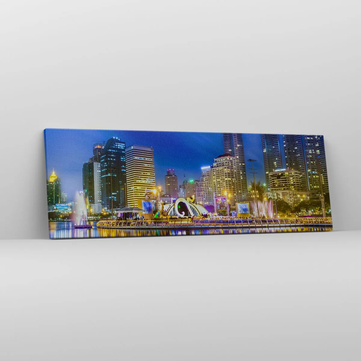 Obraz na płótnie - Tęczowa noc metropolii - 90x30 cm