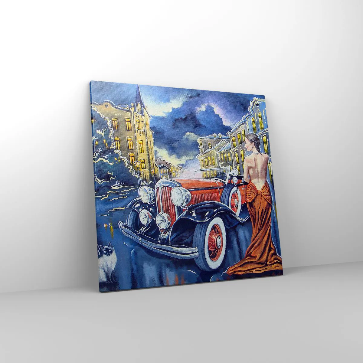 Impression sur toile - Image sur toile - Nocturne en bleu et corail - 60x60 cm