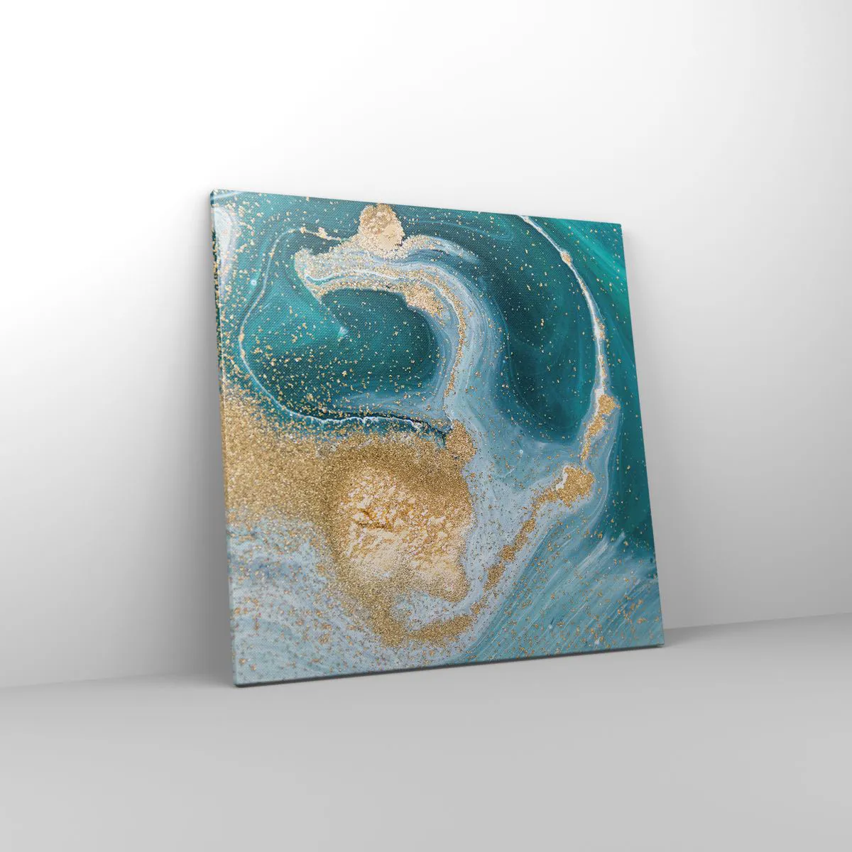 Impression sur toile - Image sur toile - Tourbillon d'or et de turquoise - 60x60 cm