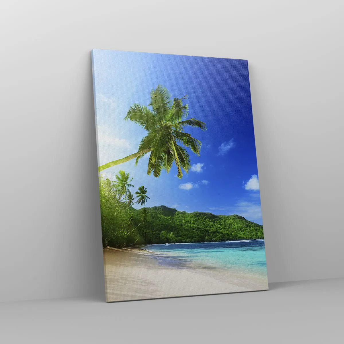 Cuadro sobre lienzo - Impresión de Imagen - Playa tropical con palmeras y mar turquesa. - 50x70cm - Un suave toque tropical - Decoración de pared moderna para salón y dormitorio ARTTOR
