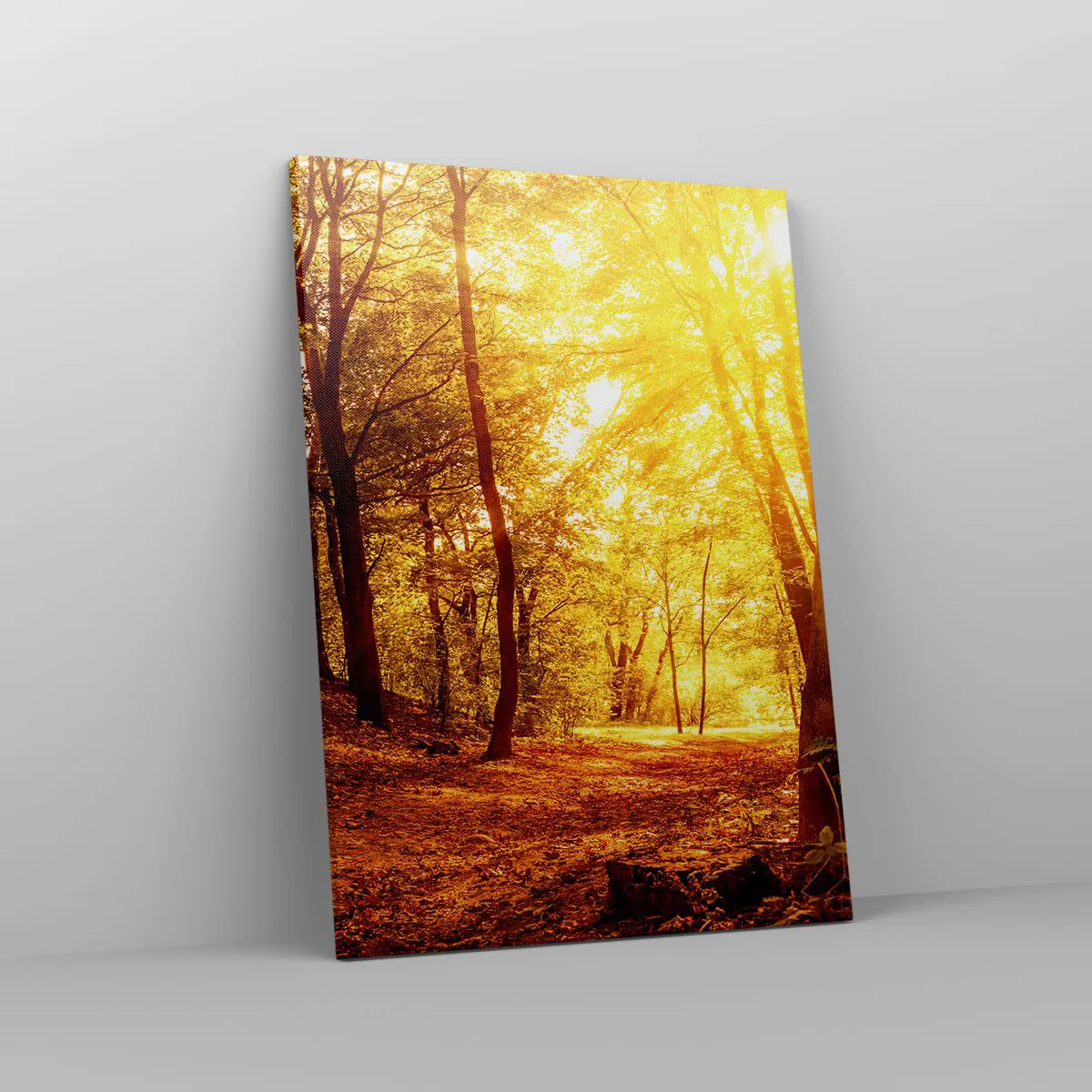 Impression sur toile - Image sur toile - Clairière d'automne sous le soleil doré avec un sentier forestier - 50x70cm - Vers la clairière dorée - Décoration murale moderne pour le salon et la chambre ARTTOR