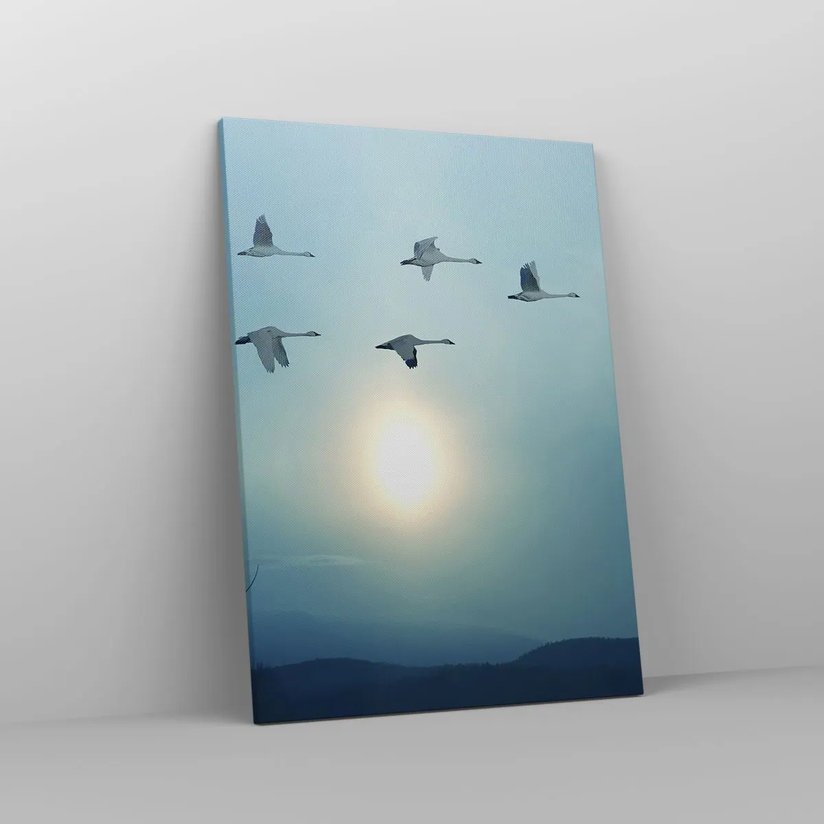 Impression sur toile - Image sur toile - Cygnes volants le matin - 50x70cm - Dis au revoir à l'été pour un an - Décoration murale moderne pour le salon et la chambre ARTTOR