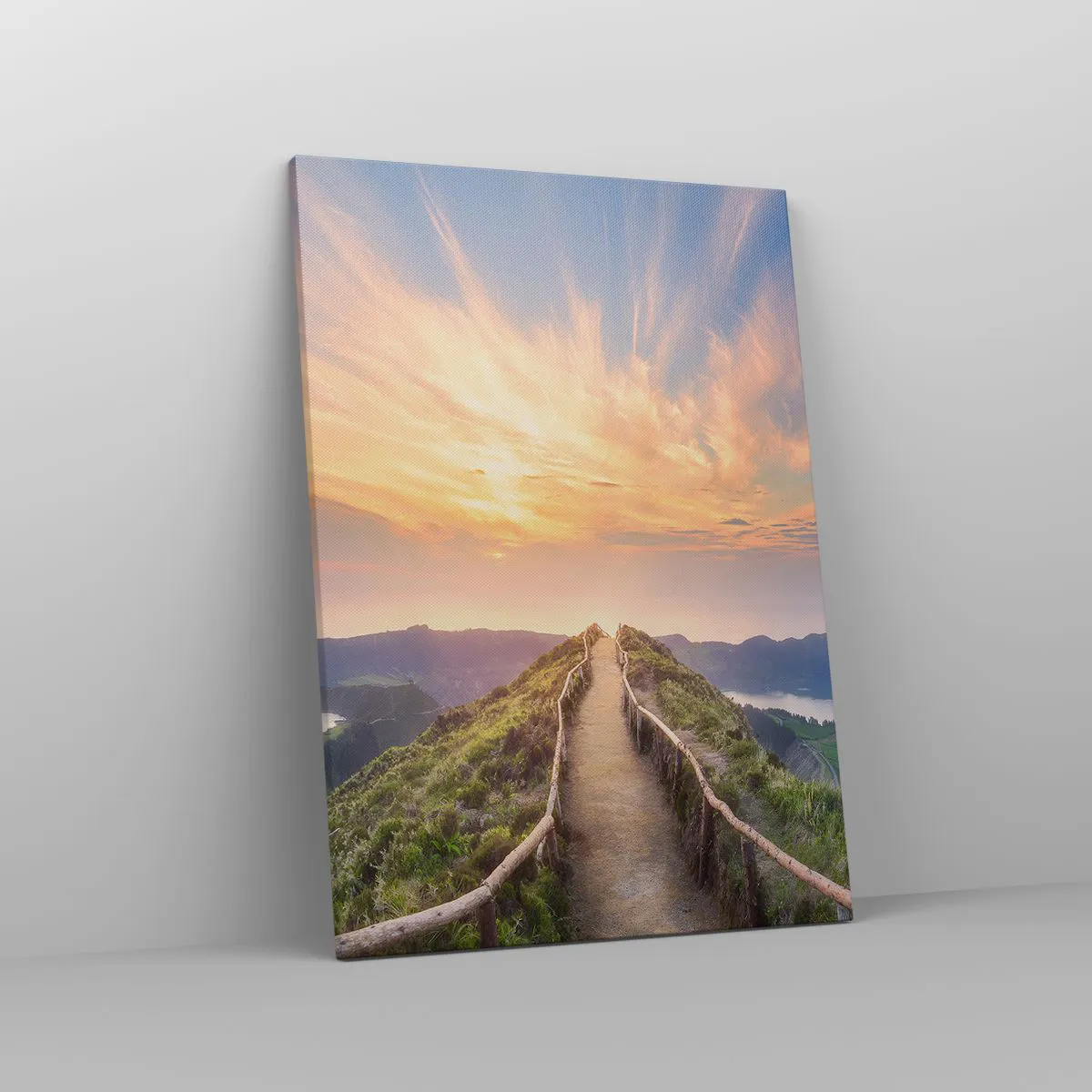 Obraz na płótnie - Górska ścieżka o zachodzie słońca - 50x70cm - Blisko nieba - Nowoczesna dekoracja ścienna do salonu, kuchni i sypialni ARTTOR
