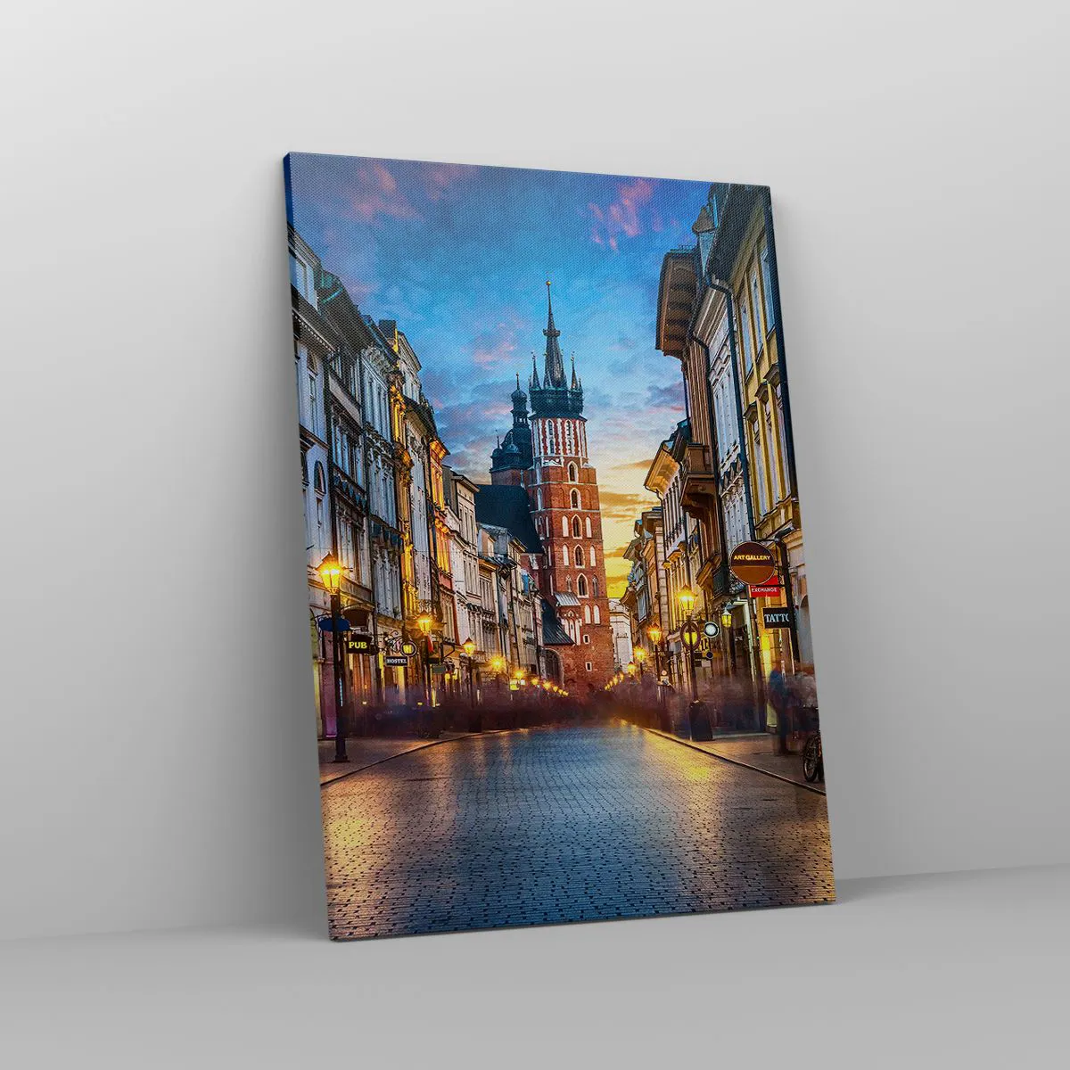 Impression sur toile - Image sur toile - Rue du soir avec vue sur la cathédrale de Cracovie - 50x70cm - La magie de Cracovie - Décoration murale moderne pour le salon et la chambre ARTTOR