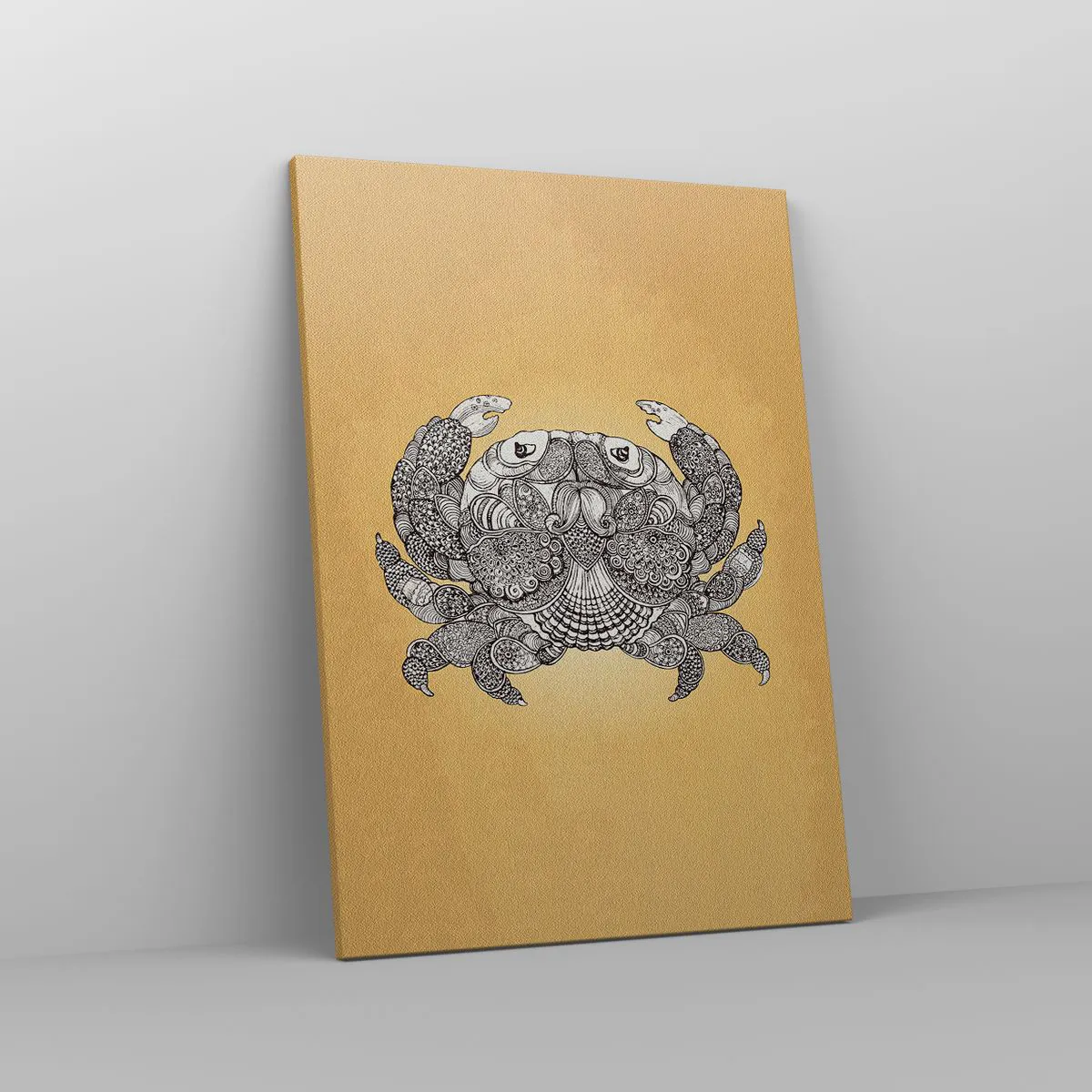 Impression sur toile - Image sur toile - Dessin décoratif d'un crabe sur fond doré - 50x70cm - Les contes de M. Crabe - Décoration murale moderne pour le salon et la chambre ARTTOR