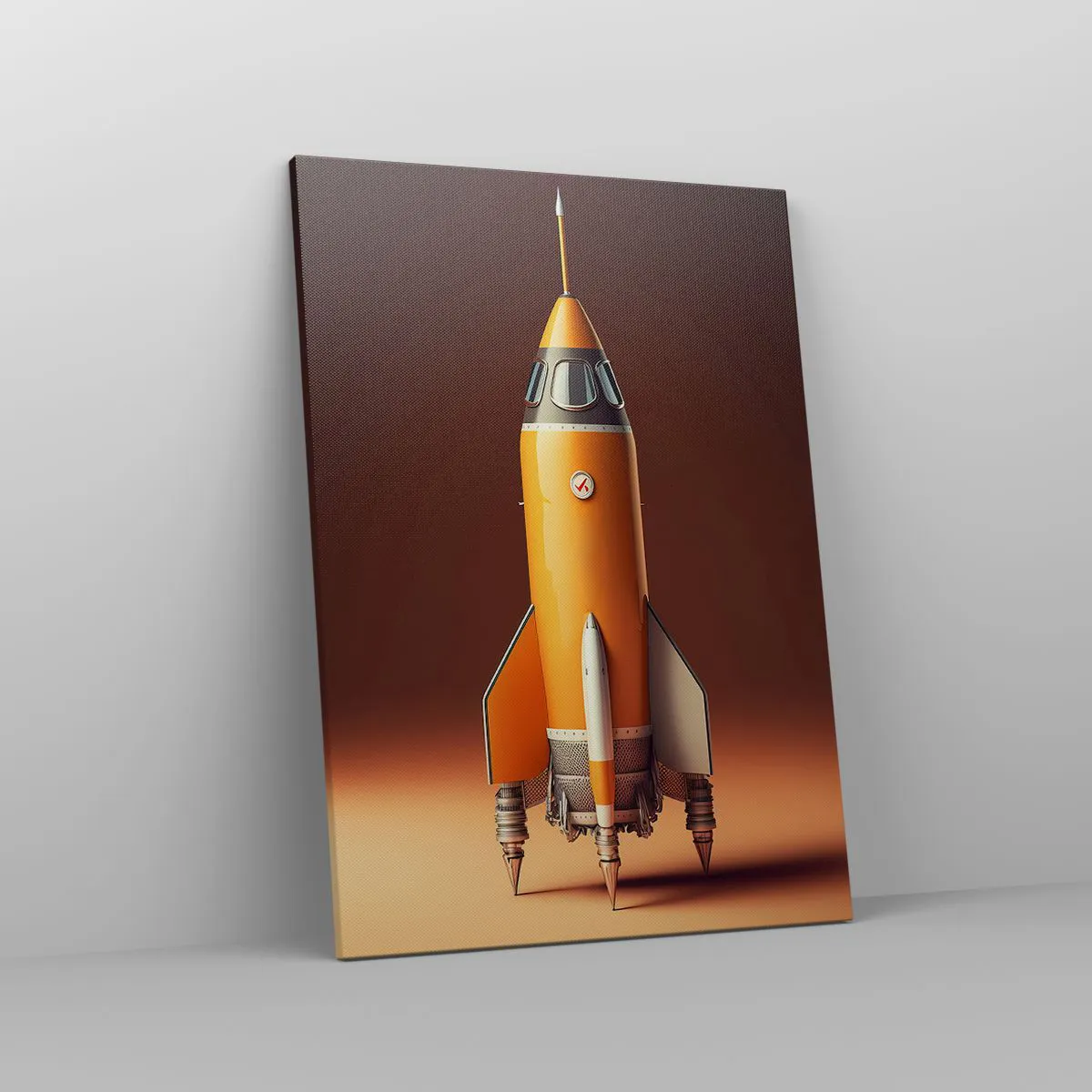 Cuadro sobre lienzo - Impresión de Imagen - Un cohete de estilo retro sobre un fondo de tonos marrones. - 50x70cm - Comienza con un sueño - Decoración de pared moderna para salón y dormitorio ARTTOR