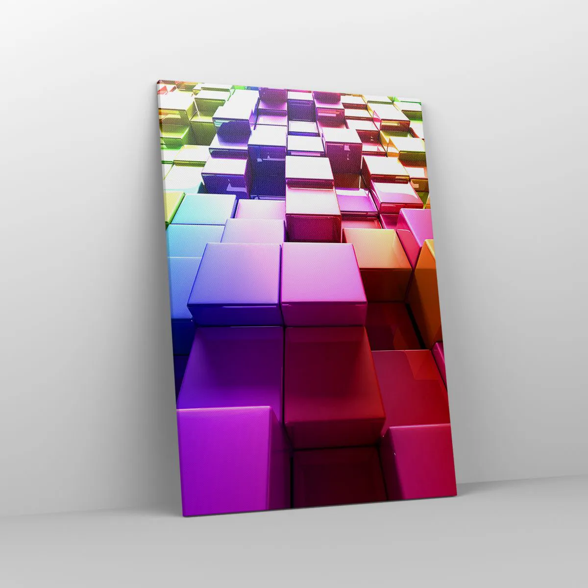 Impression sur toile - Image sur toile - Cubes géométriques 3D colorés - 70x100cm - Collaboration Op art dans une équipe - Décoration murale moderne pour le salon et la chambre ARTTOR