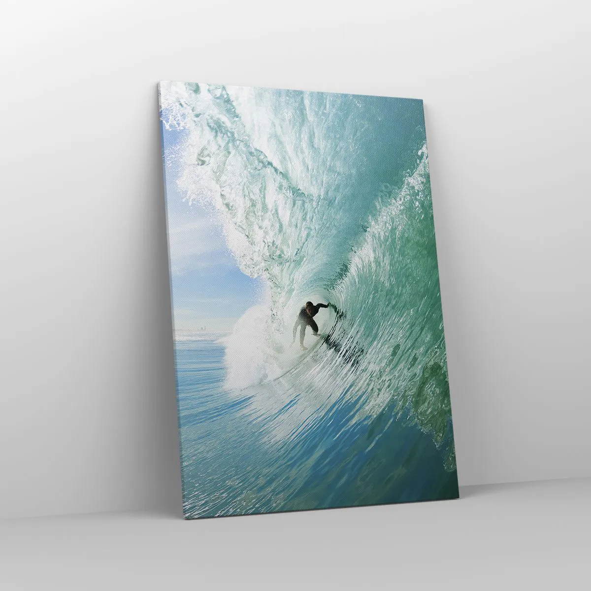 Cuadro sobre lienzo - Impresión de Imagen - Un surfista montando una ola bajo la luz del sol contra un cielo azul. - 70x100cm - Siempre en la ola - Decoración de pared moderna para salón y dormitorio ARTTOR