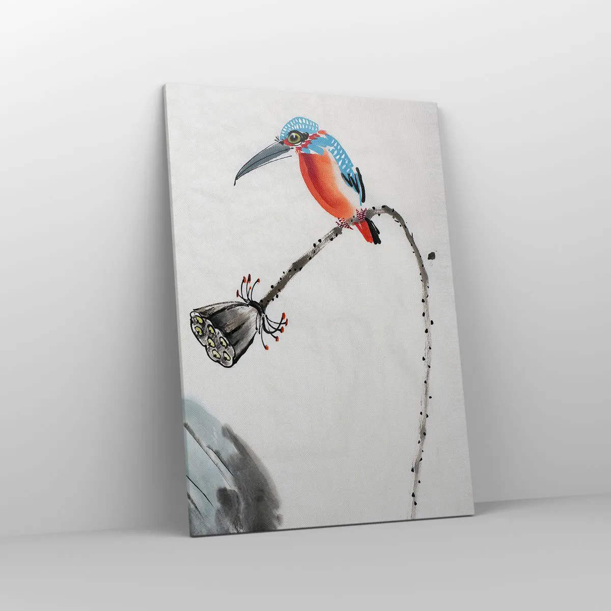 Cuadro sobre lienzo - Impresión de Imagen - Un pájaro colorido sobre un fondo de vegetación y una libélula. - 70x100cm - La vida de la pradera - Decoración de pared moderna para salón y dormitorio ARTTOR